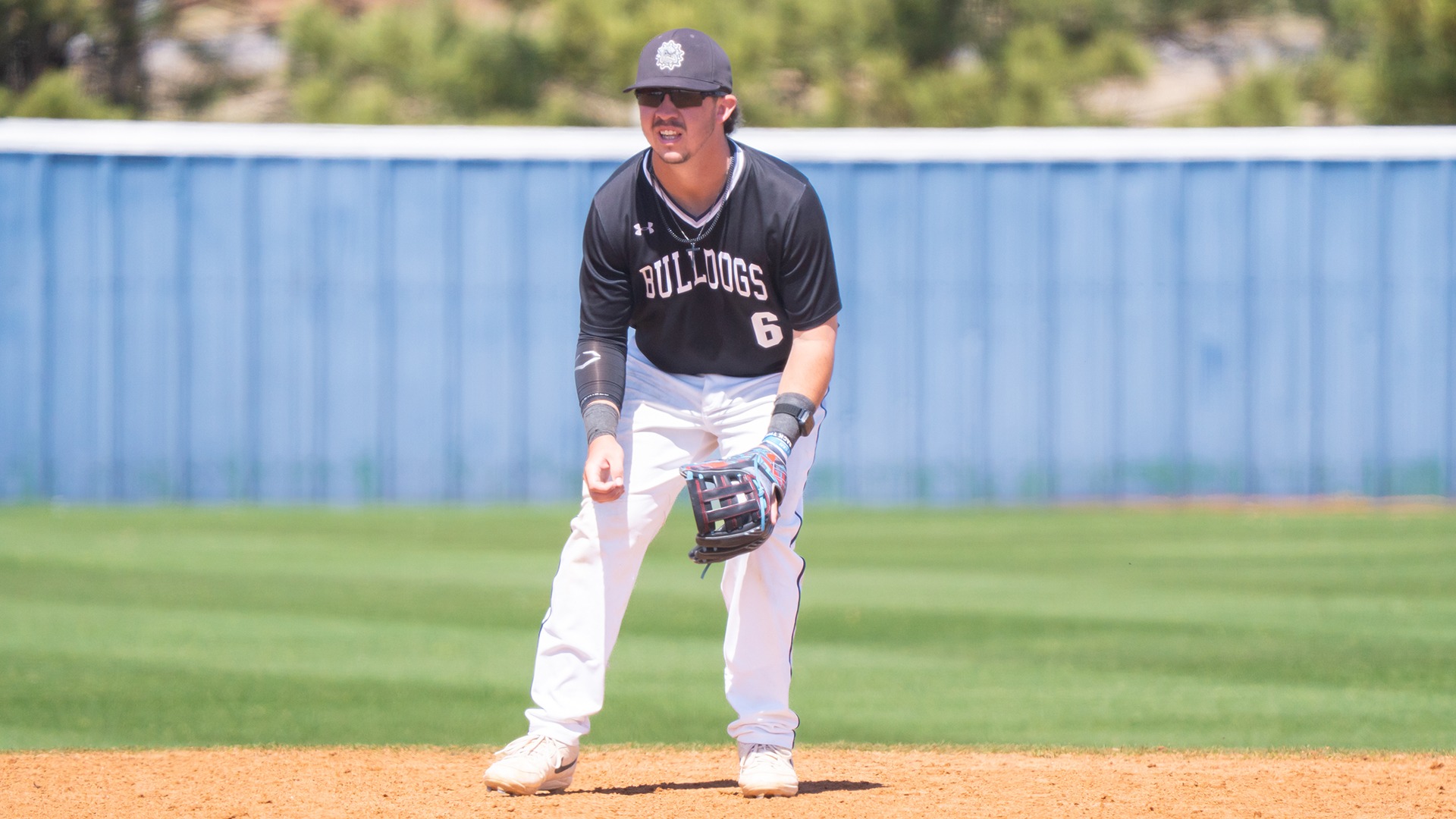 caden hunter gets ready for a pitch in the infield