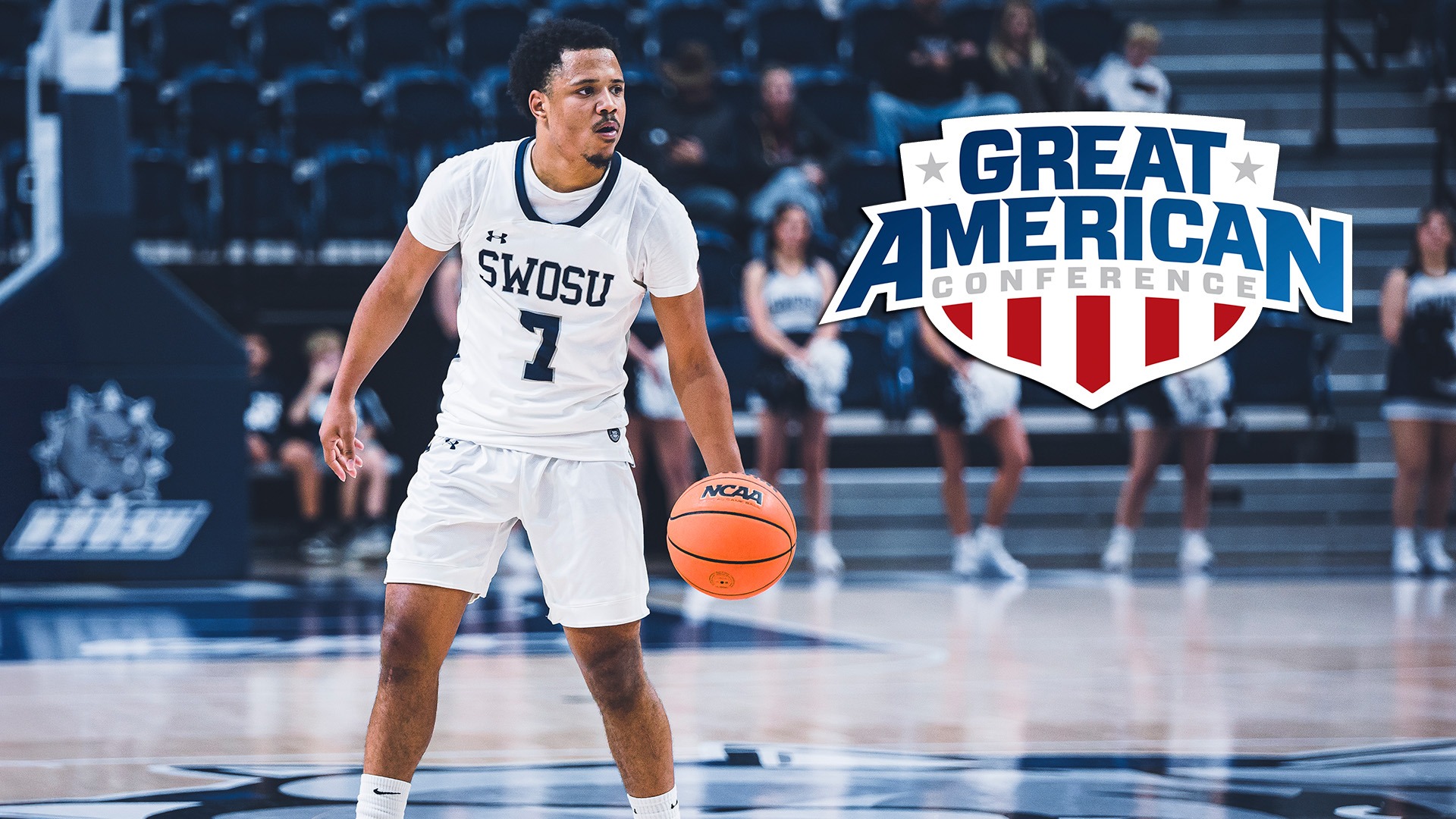 ty frierson all-gac story photo, showing an action shot of him with a gac logo on the photo