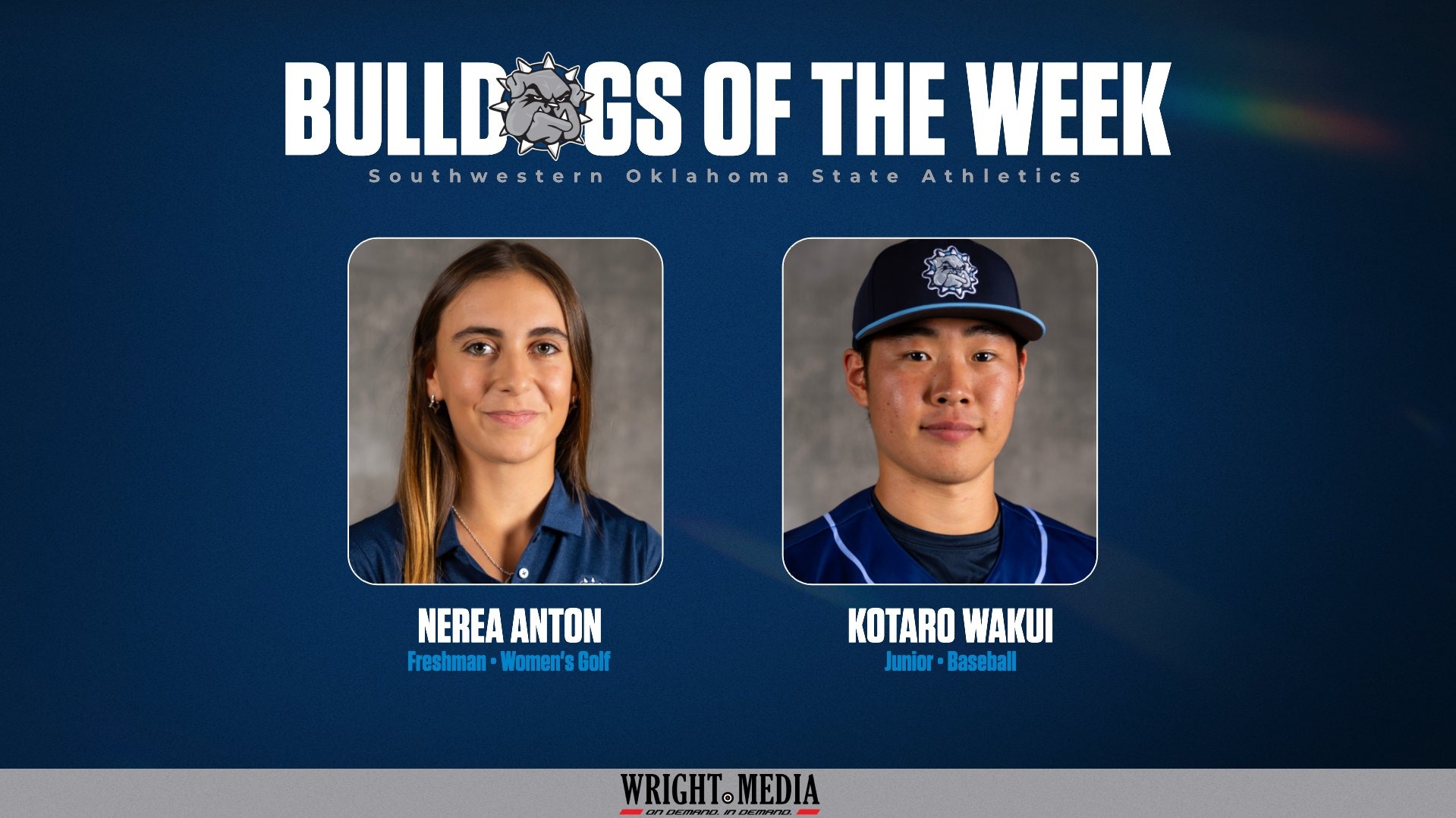 bulldog of the week graphic showing headshots of the two winners