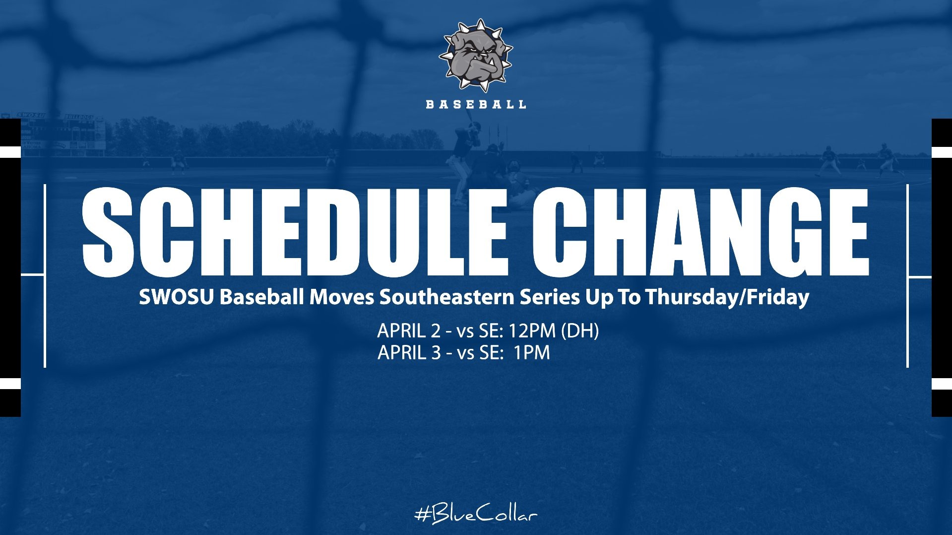 schedule change graphic featuring writing that displays the new dates and times of the games