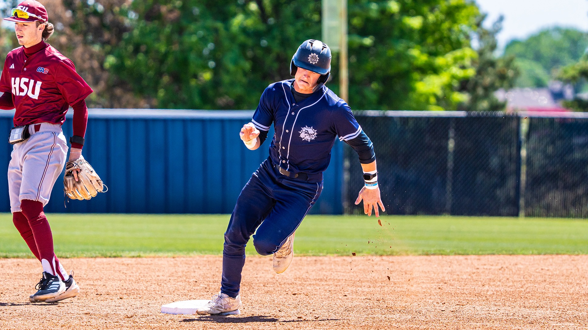 Landon Meyer rounds second base 