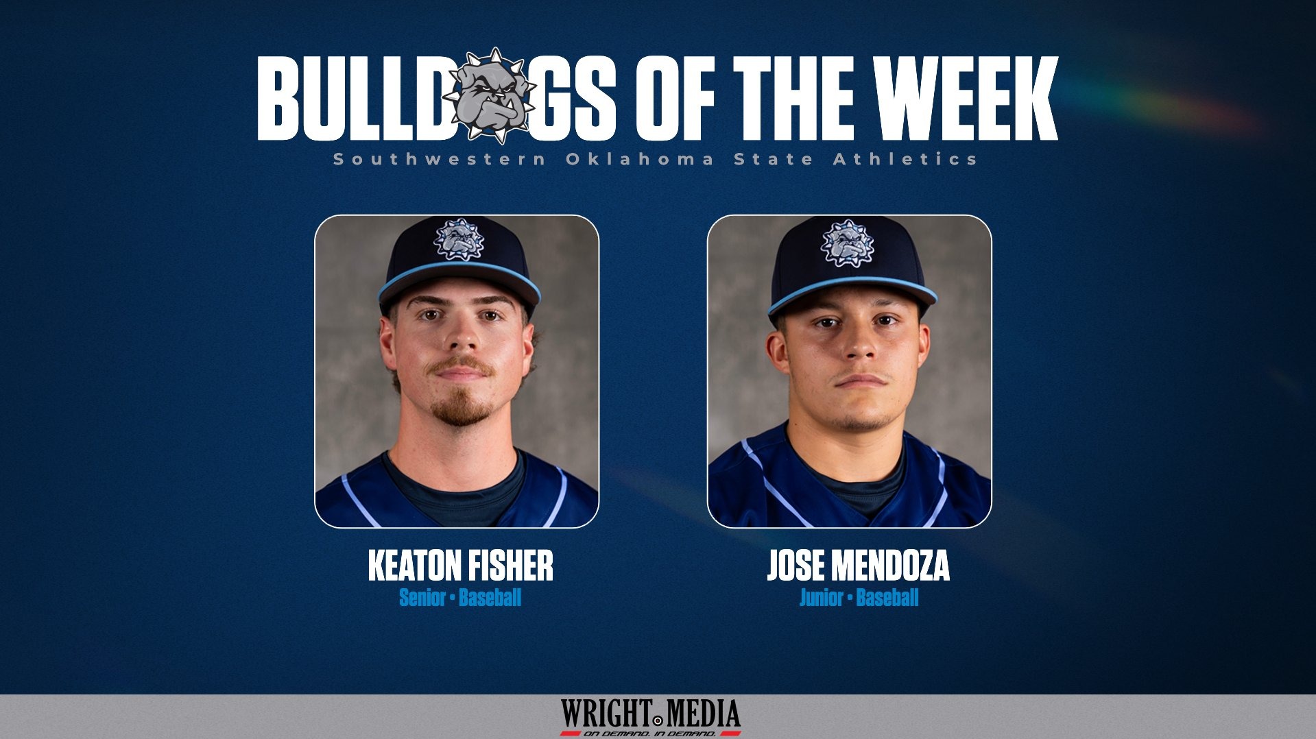 bulldog of the week graphic showing headshots of the two winners: keaton fisher and jose mendoza