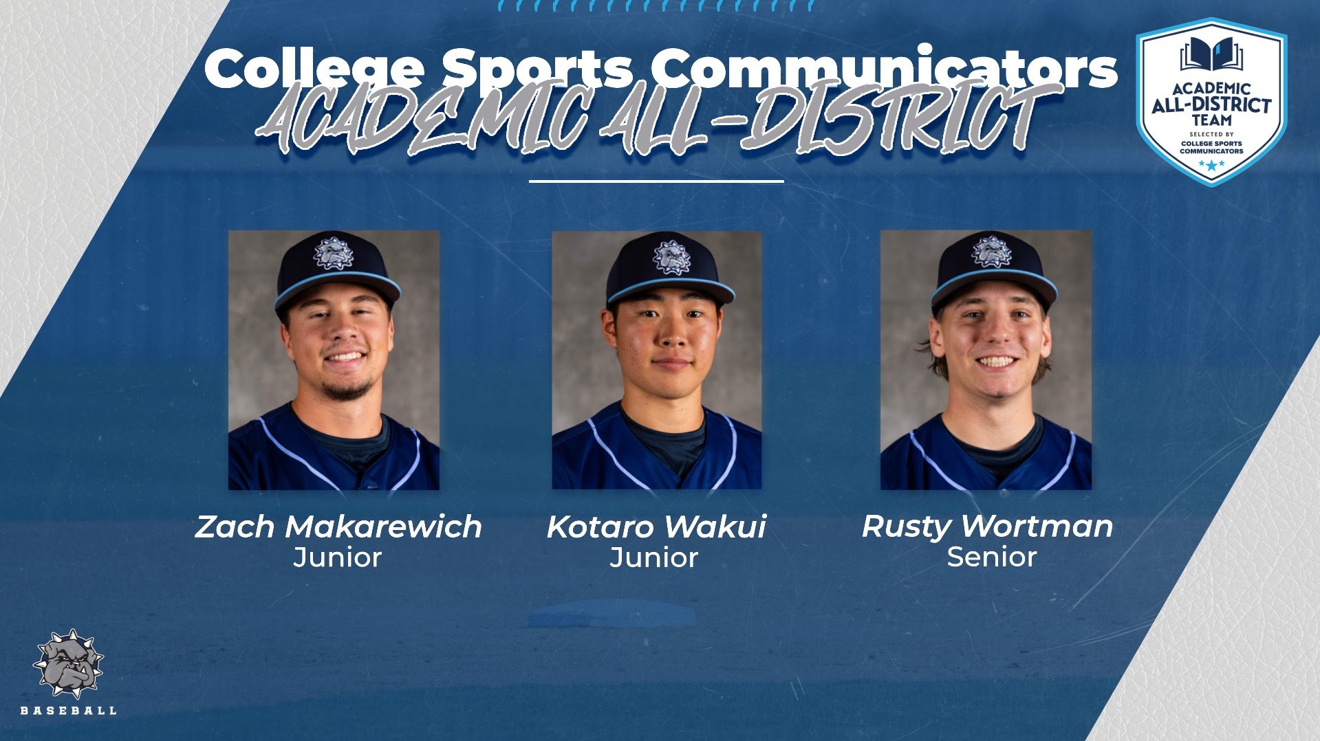 swosu baseball academic all-district selections' headshots on a graphic created for the write up cover photo
