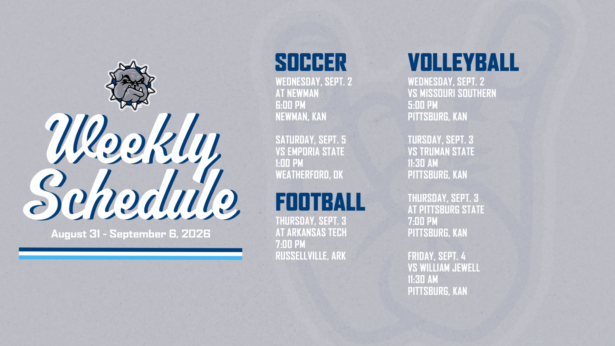 This week in SWOSU Athletics Graphic for August 31 - September 6