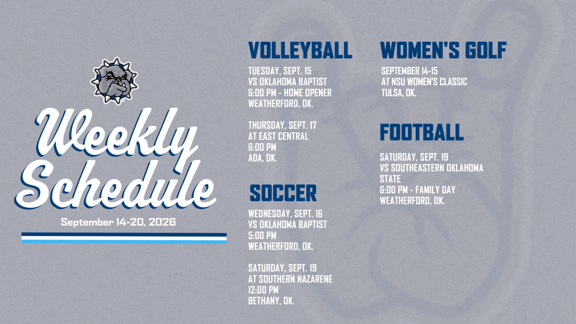 Week Schedule for September 14-20