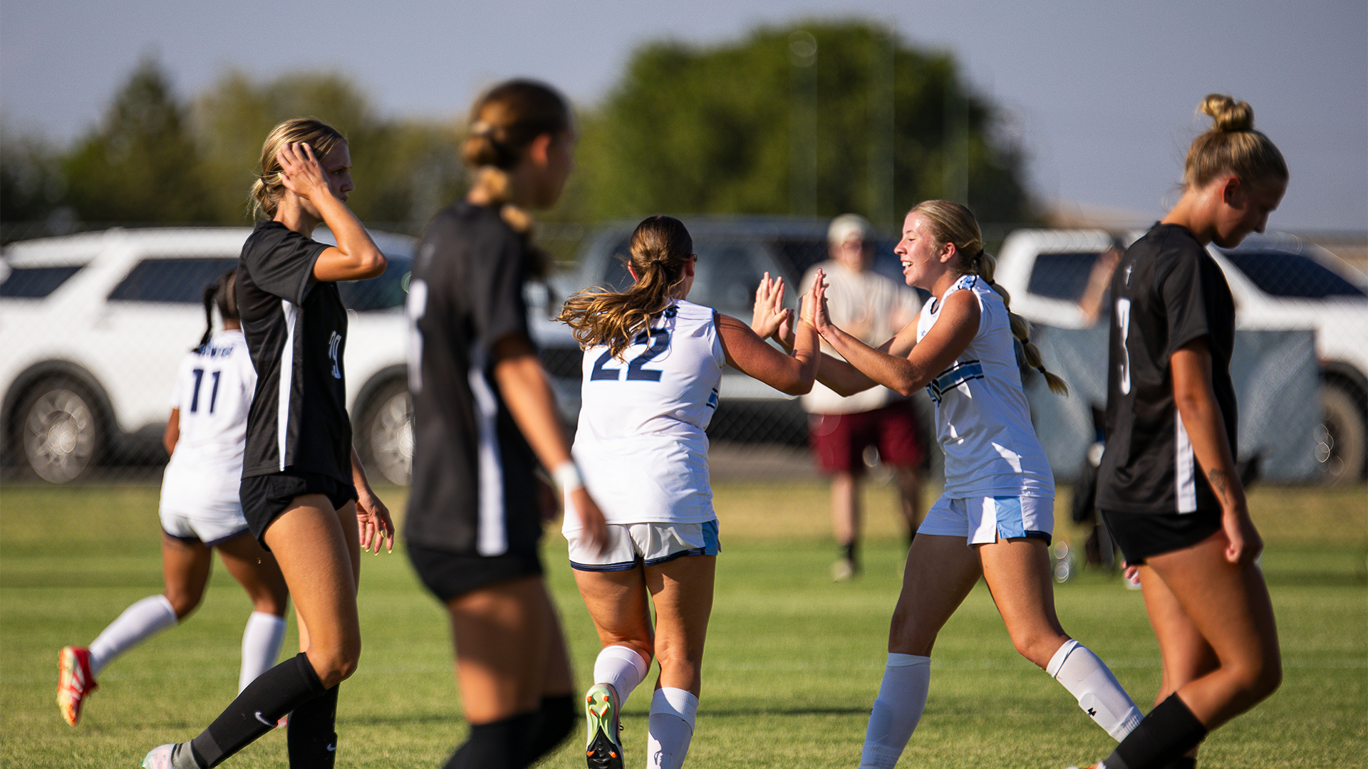 Soccer Team Celebrates After A Goal