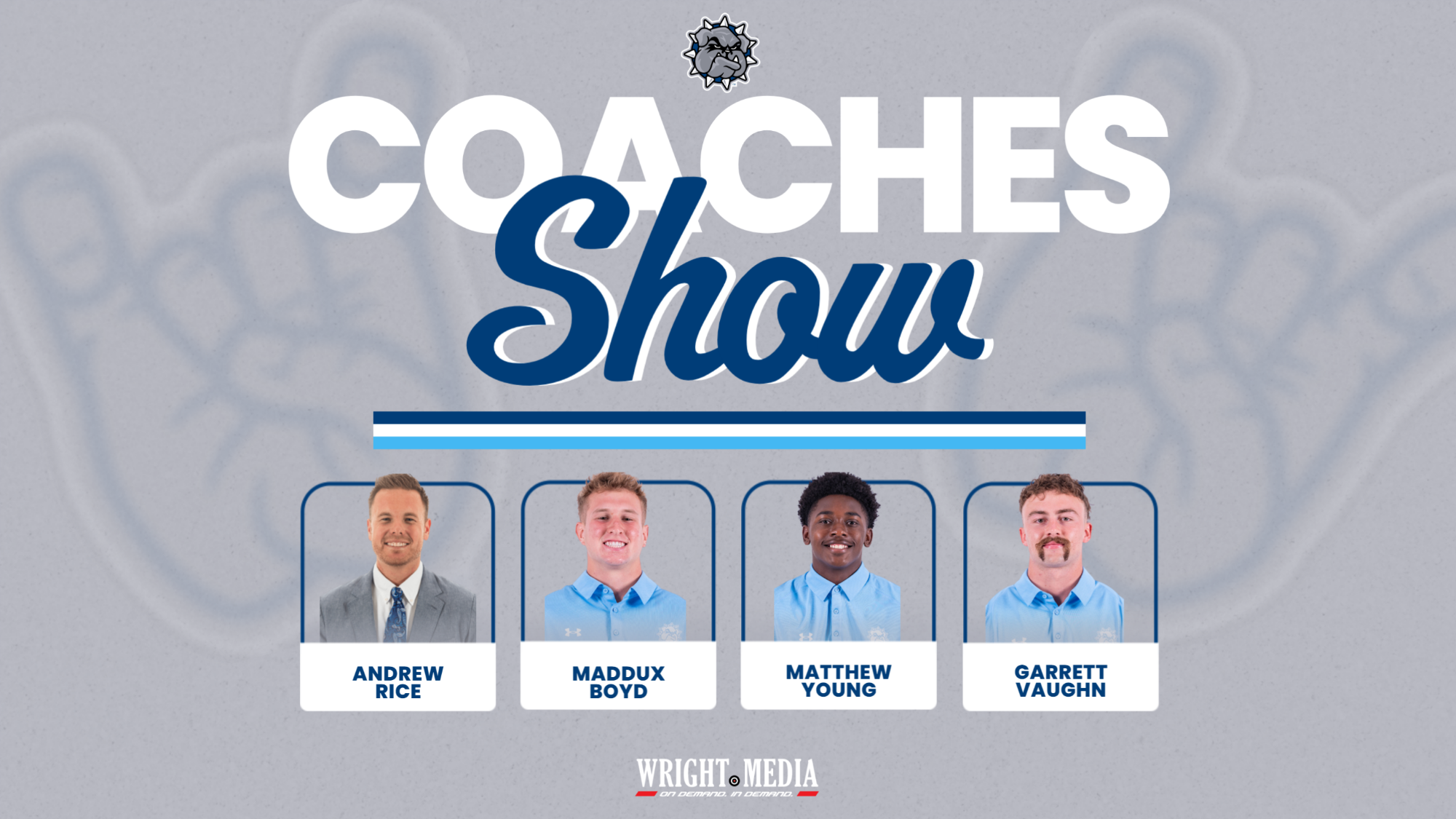coaches show featuring SWOSU Football coach Andrew Rice and players Maddux Boyd, Matthew Young, and Garrett Vaughn