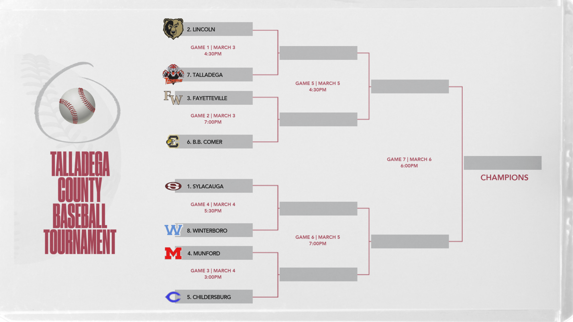 2025 Talladega County Baseball Tournament Bracket