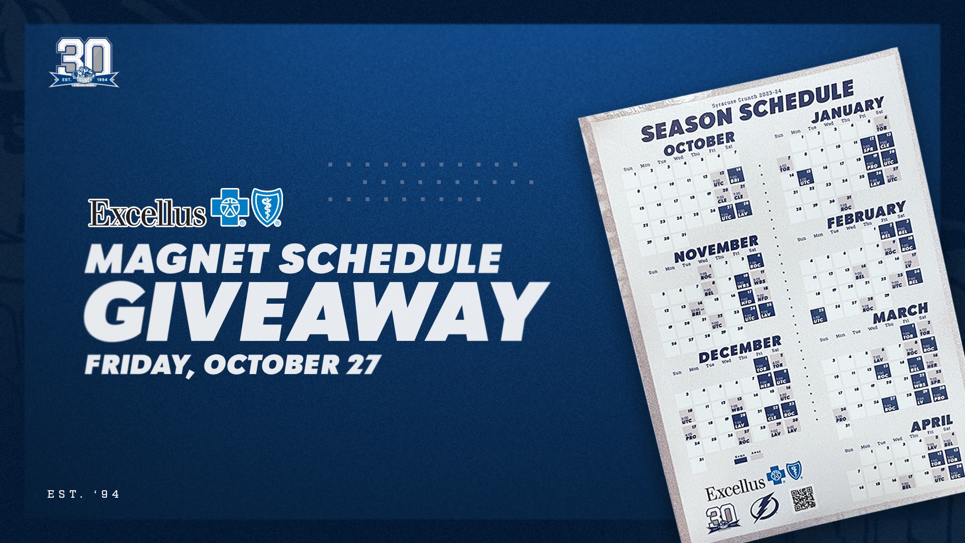 Syracuse Crunch To Hold Schedule Giveaway Courtesy of Excellus