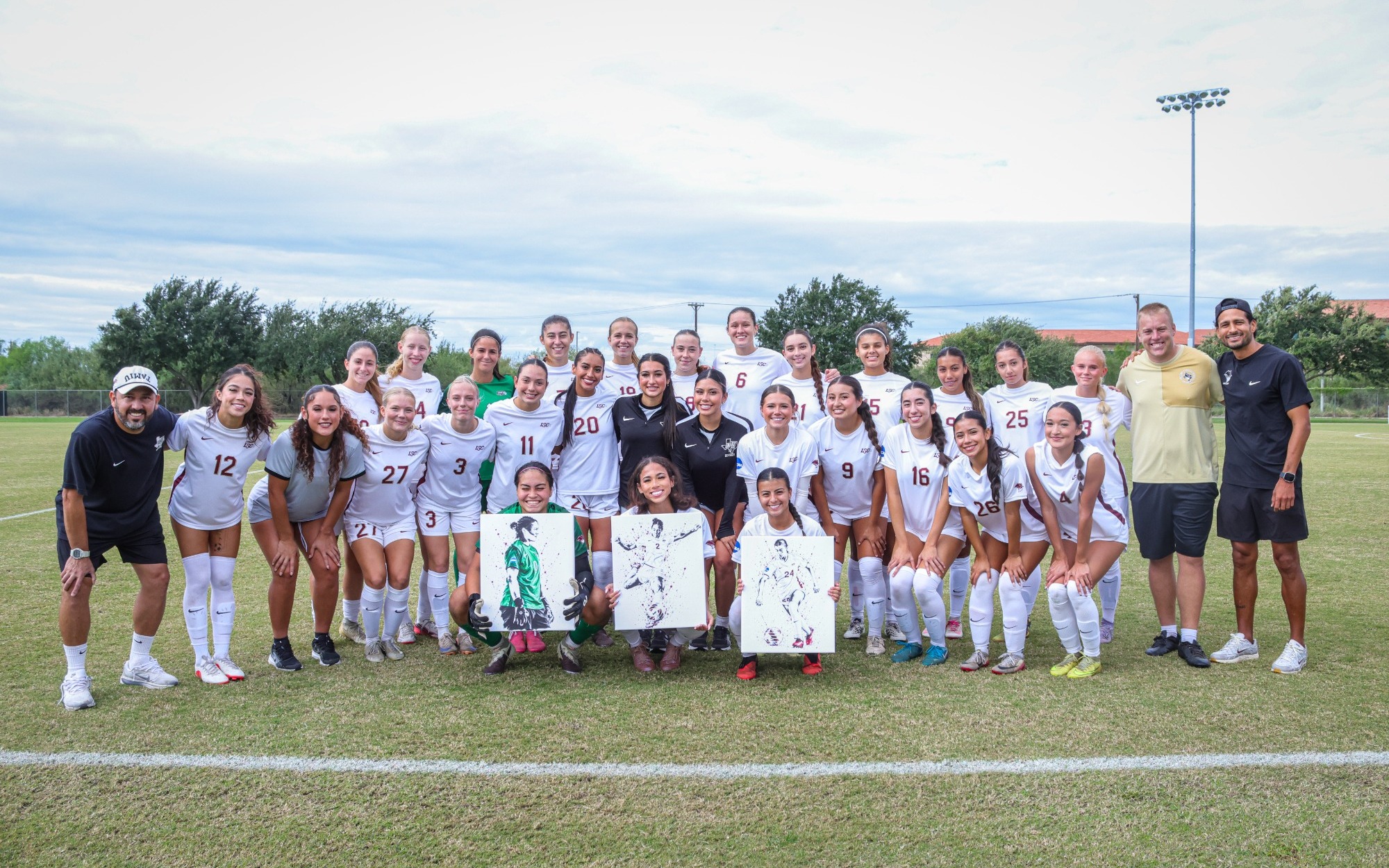 Dustdevil women's soccer team celebrating their seniors.
