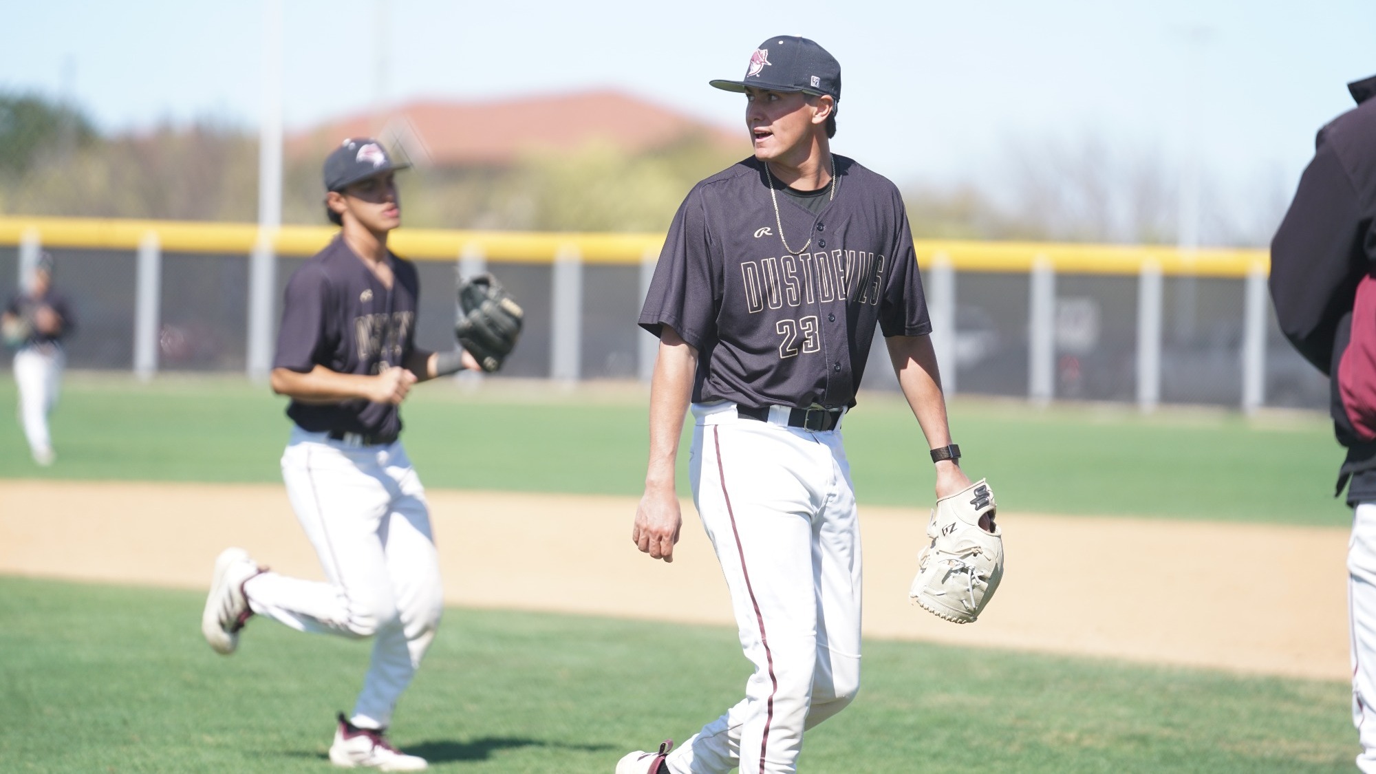 Fabrizio Salinas walking back to dugout