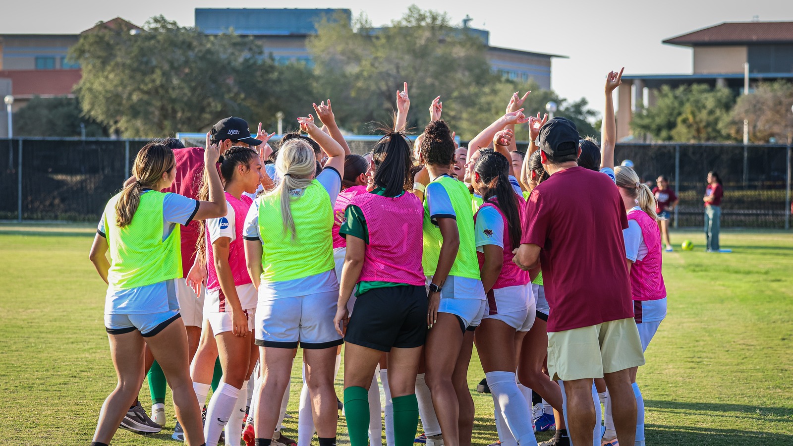 TAMIU Women's Soccer break the huddle