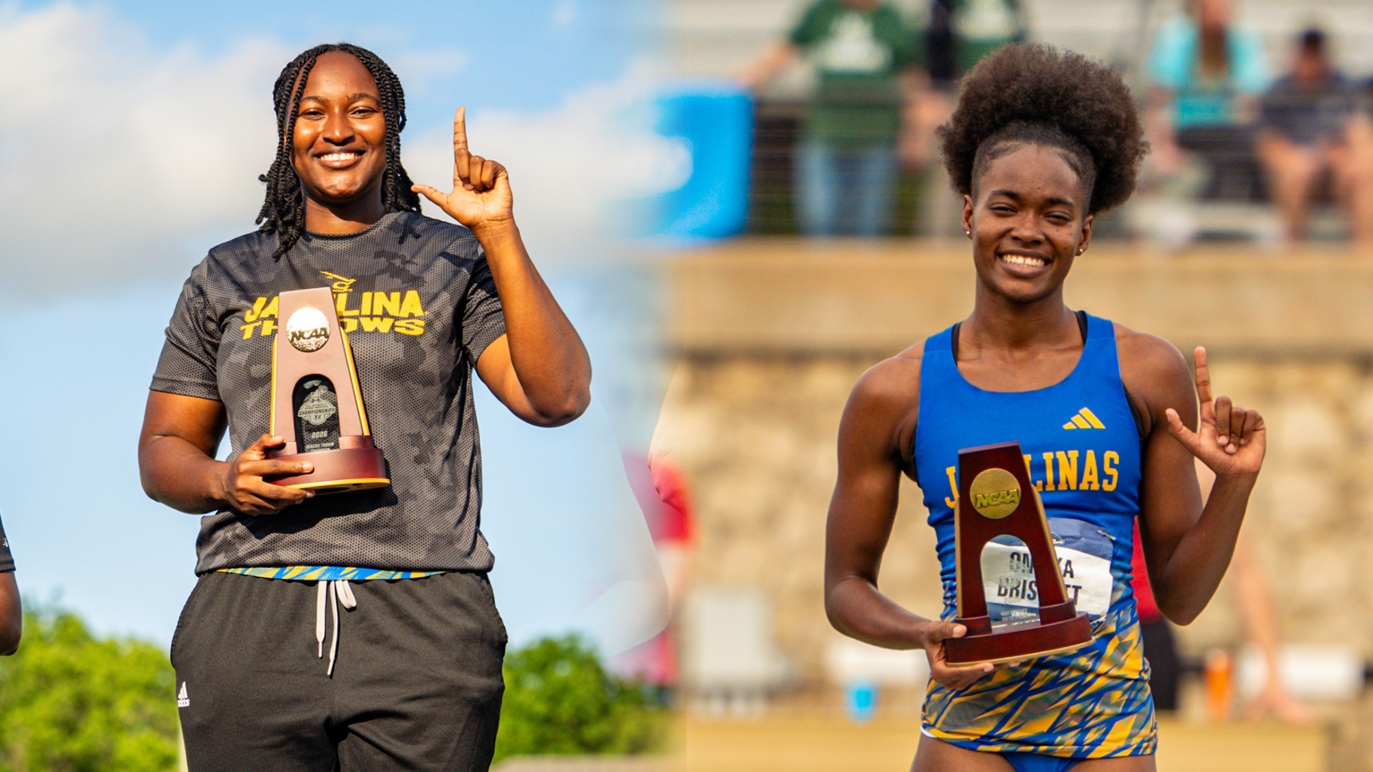 Yosiris and Oneika with their trophies at 2026 Outdoor Nationals