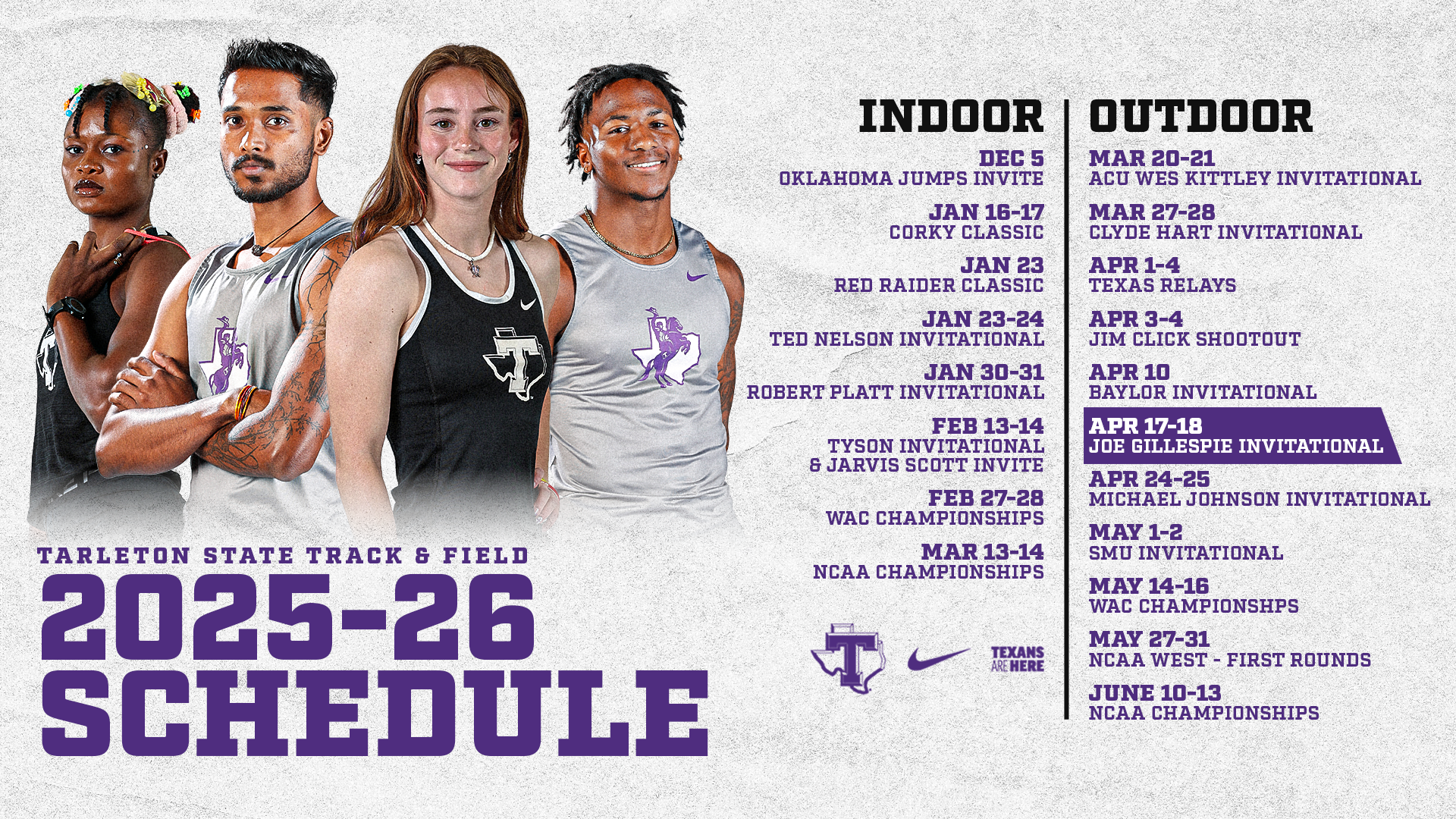 Tarleton State 2025-26 Track and Field Schedule Graphic