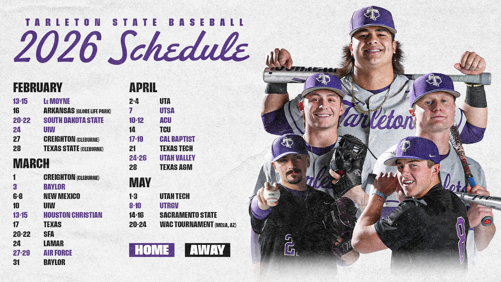 Graphic Promoting Tarleton State Baseball 2026 Schedule (Nov. 20, 2025)