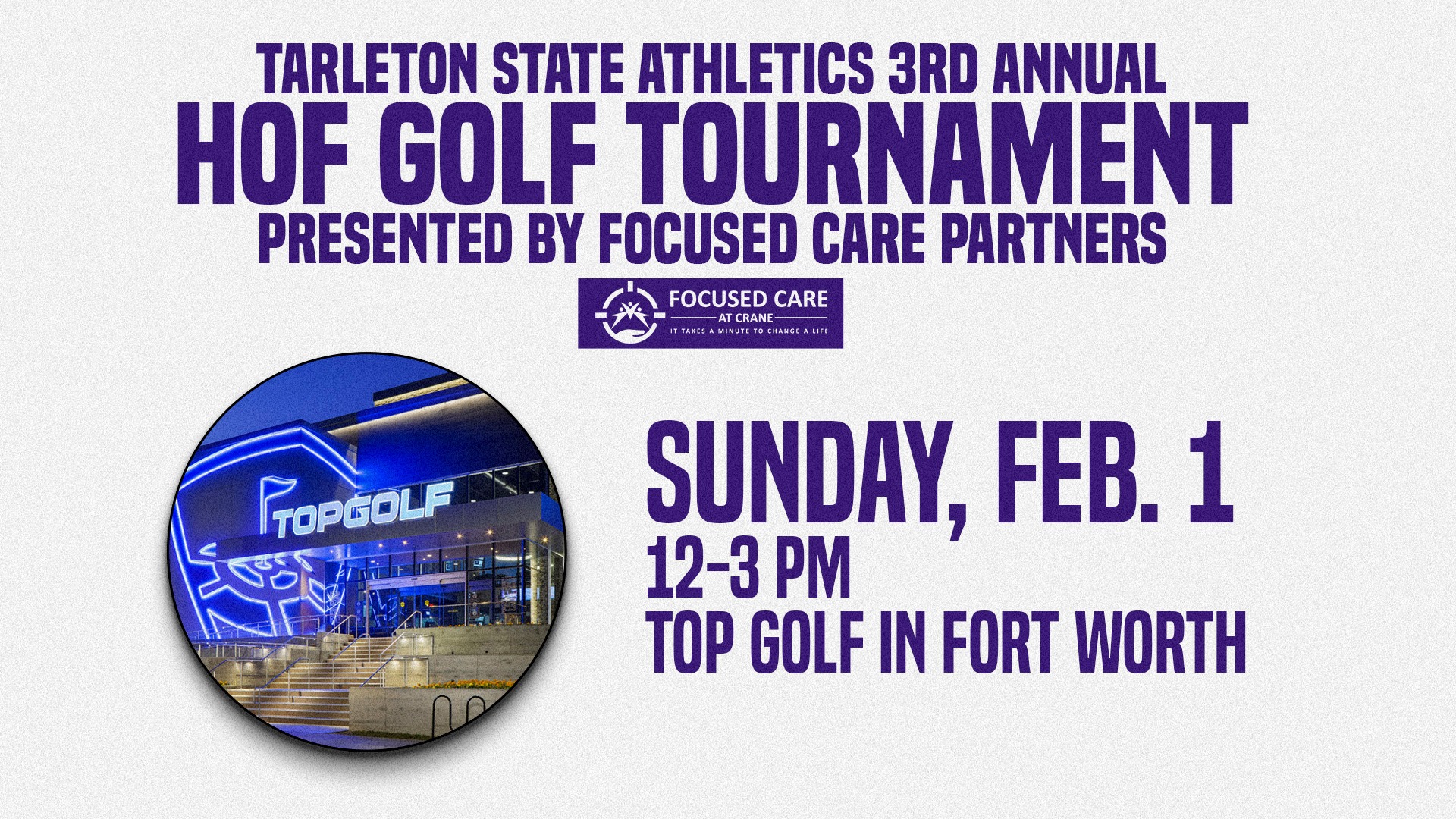 Graphic Promoting the 3rd Annual Tarleton State Athletics Hall of Fame Golf Tournament (Dec. 15, 2025, 2)