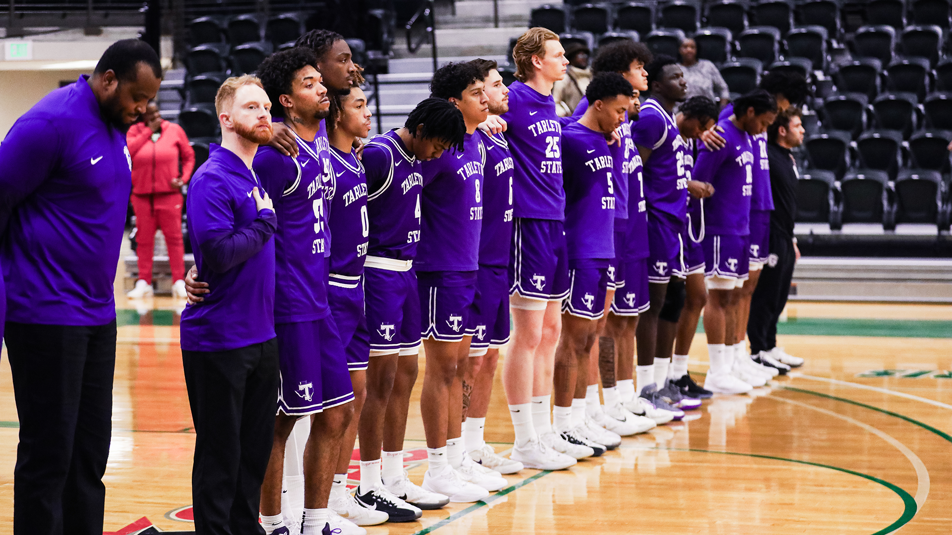 Tarleton State Men's Basketball lined up for National Anthem