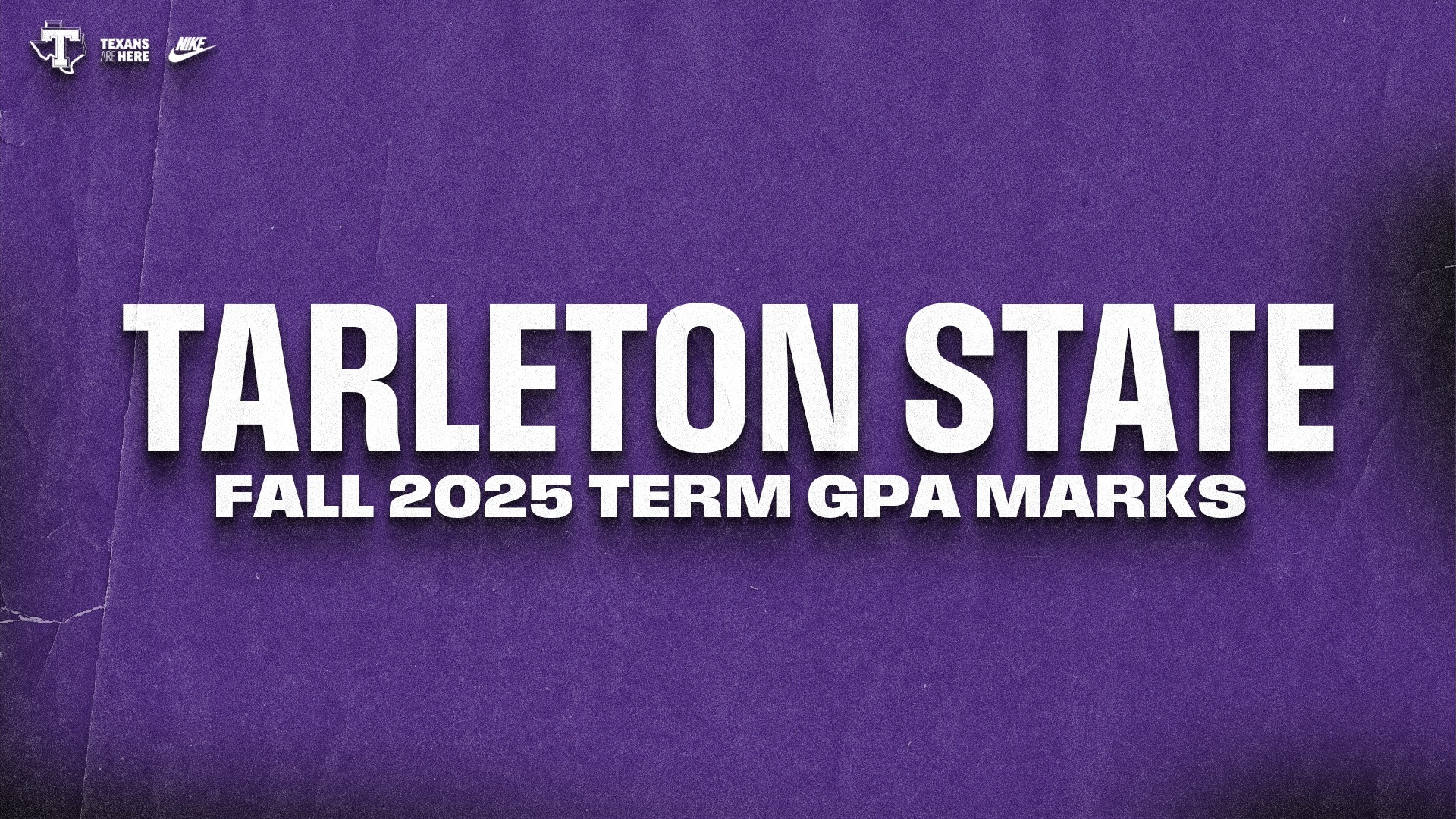 Graphic Promoting Tarleton State Athletics Fall 2025 GPA Marks (Dec. 22, 2025)