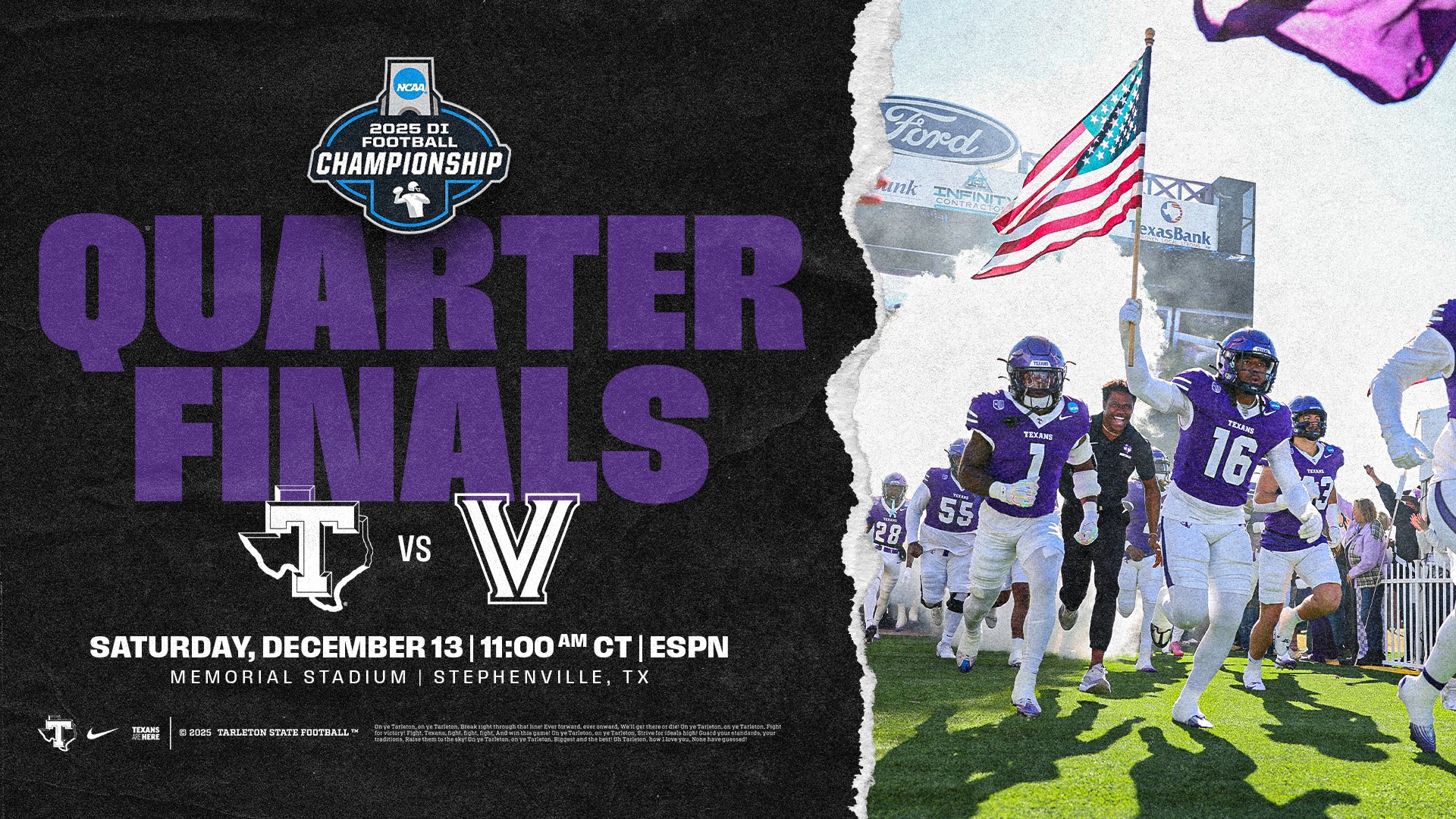 Tarleton State Football will Host the FCS Playoffs Quarterfinals on Dec. 13, 2025