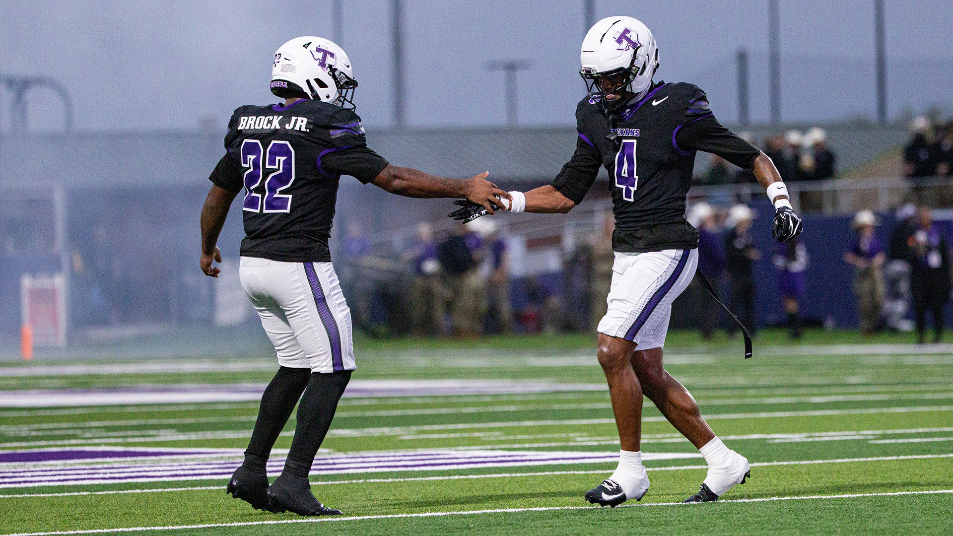 Tarleton State Football's Miequle Brock and BJ Fleming (Photo Used Oct. 9, 2026)