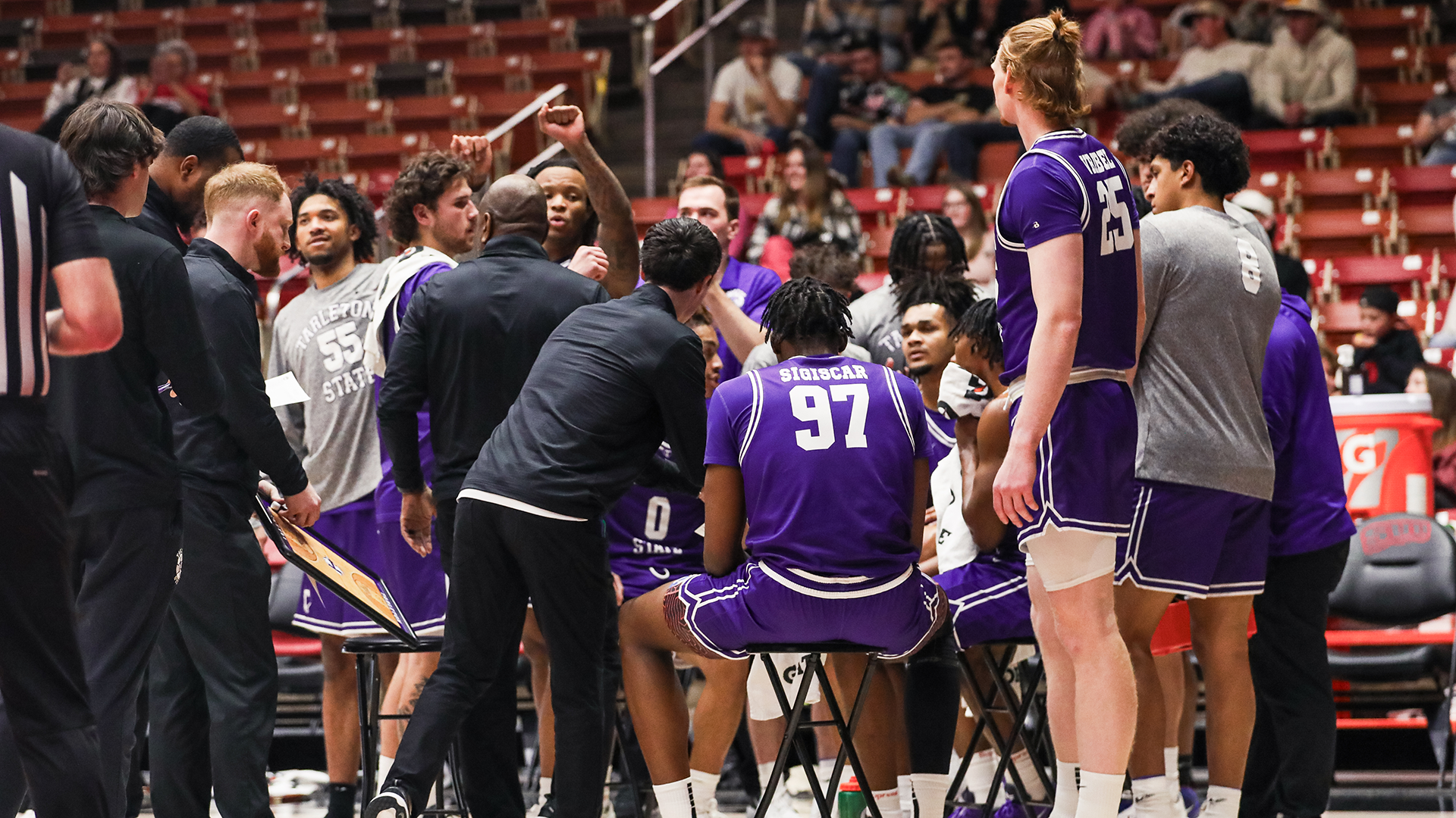 Tarleton State Men's Basketball team huddle
