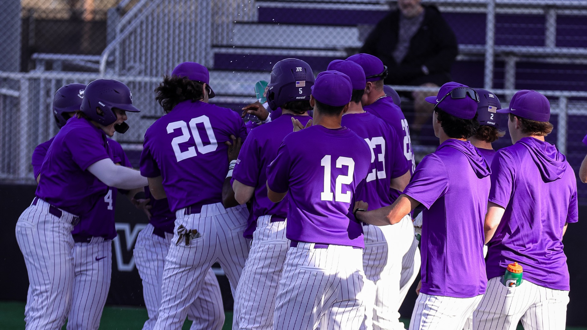 Texans celebrate after big victory over Incarnate Word on Feb. 24, 2026 in Stephenville, Texas. 