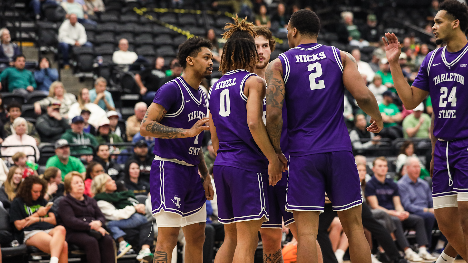 Tarleton State Men's Basketball huddle at Utah Valley