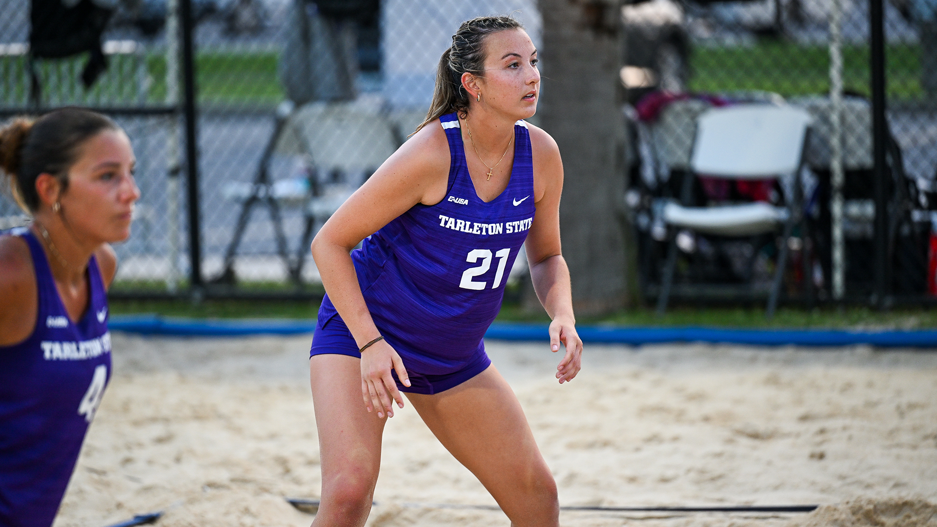 Christian Mitchell Readies for a Serve for Tarleton State Beach Volleyball (Feb. 6, 2026)