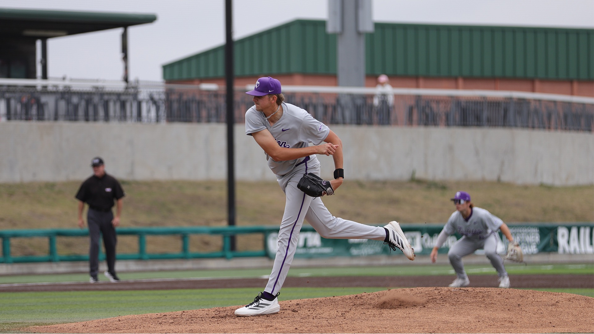 Ethan Wendel pitching against Creighton on Mar. 1, 2026 at La Moderna Field in Cleburne, Texas. 