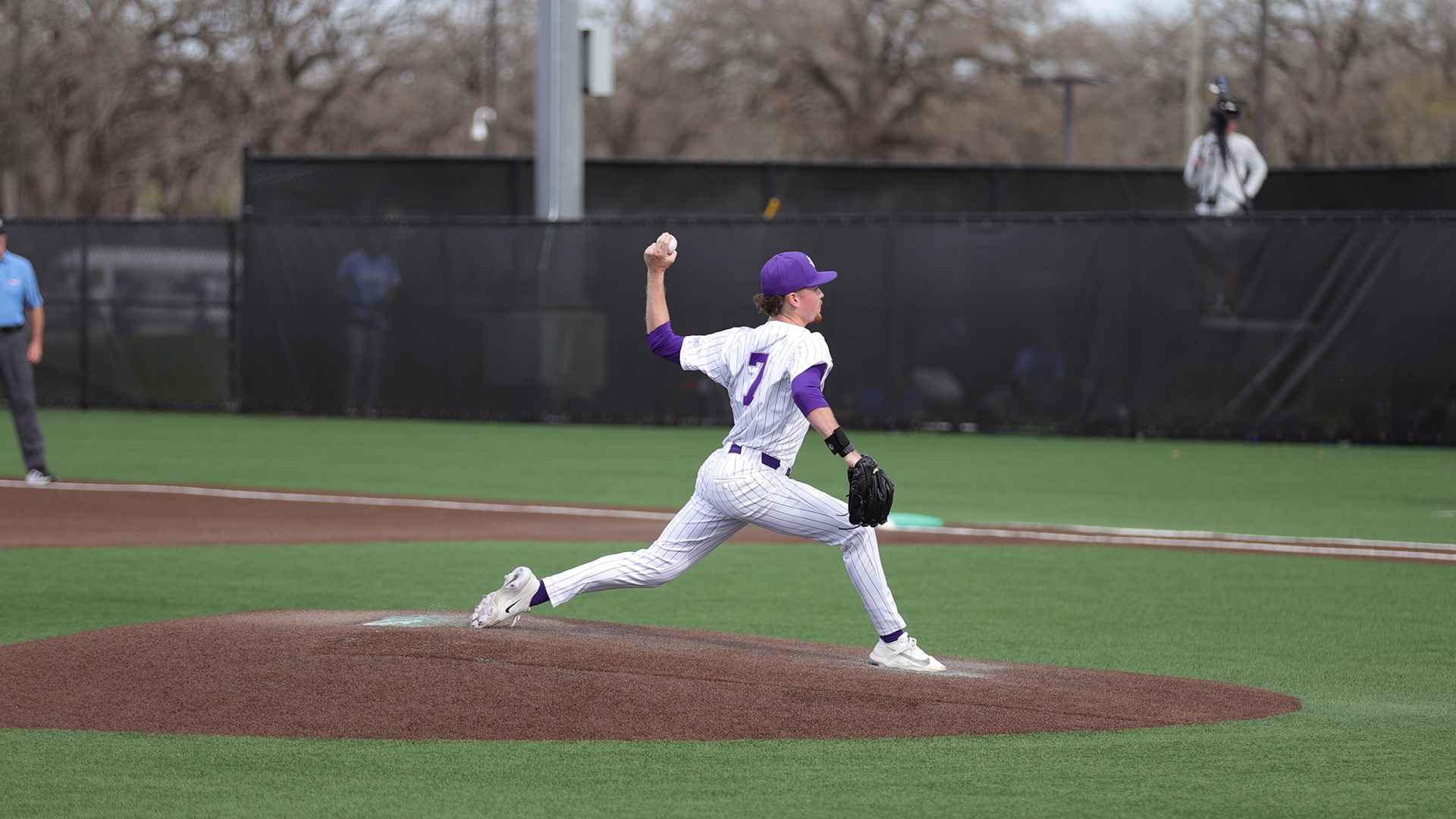 Karson Davis on the mound for the Texans as they face House Christian on March 14, 2026 in Stephenville, Tx.