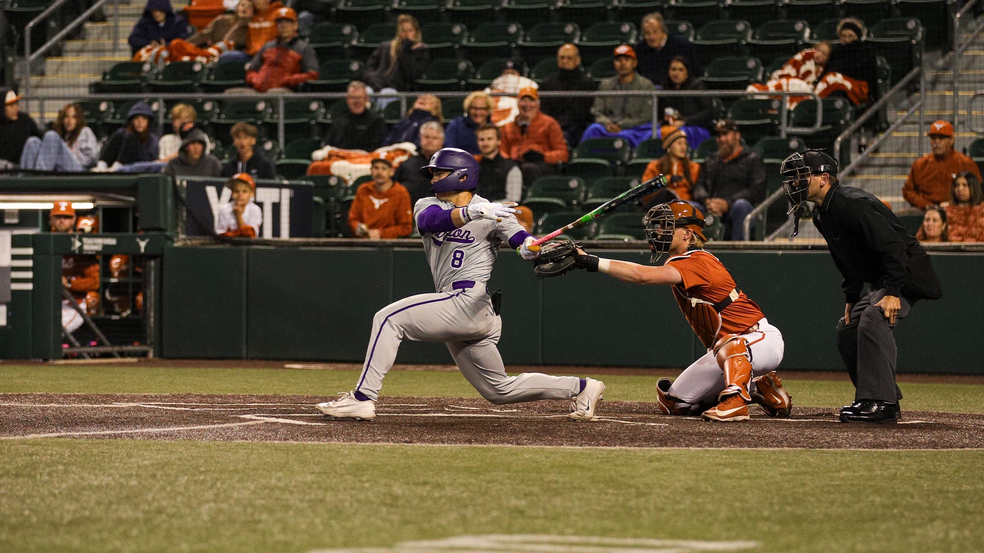 Rayner Heinrich up to bat agains No. 2 Texas in Austin, Texas. 