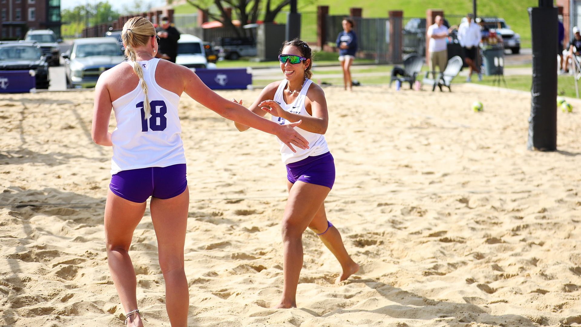 Salome Galvez Lira Celebrates with Taylor Orris for Tarleton State Beach Volleyball on April 9, 2026