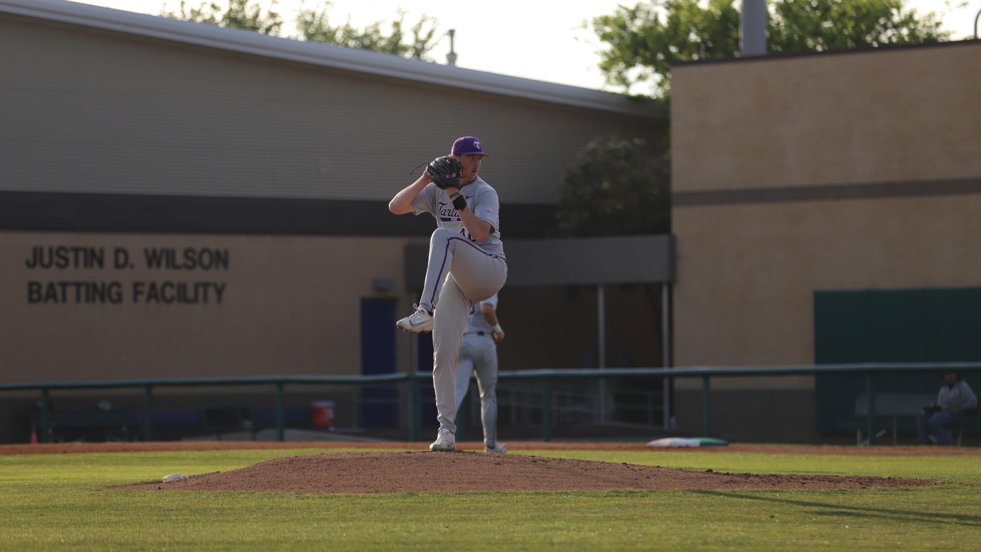 Matthew McCullough on the mound for the Texans as they face UT Arlington in their first conference match up on April 2, 2026 in Arlington Texas.