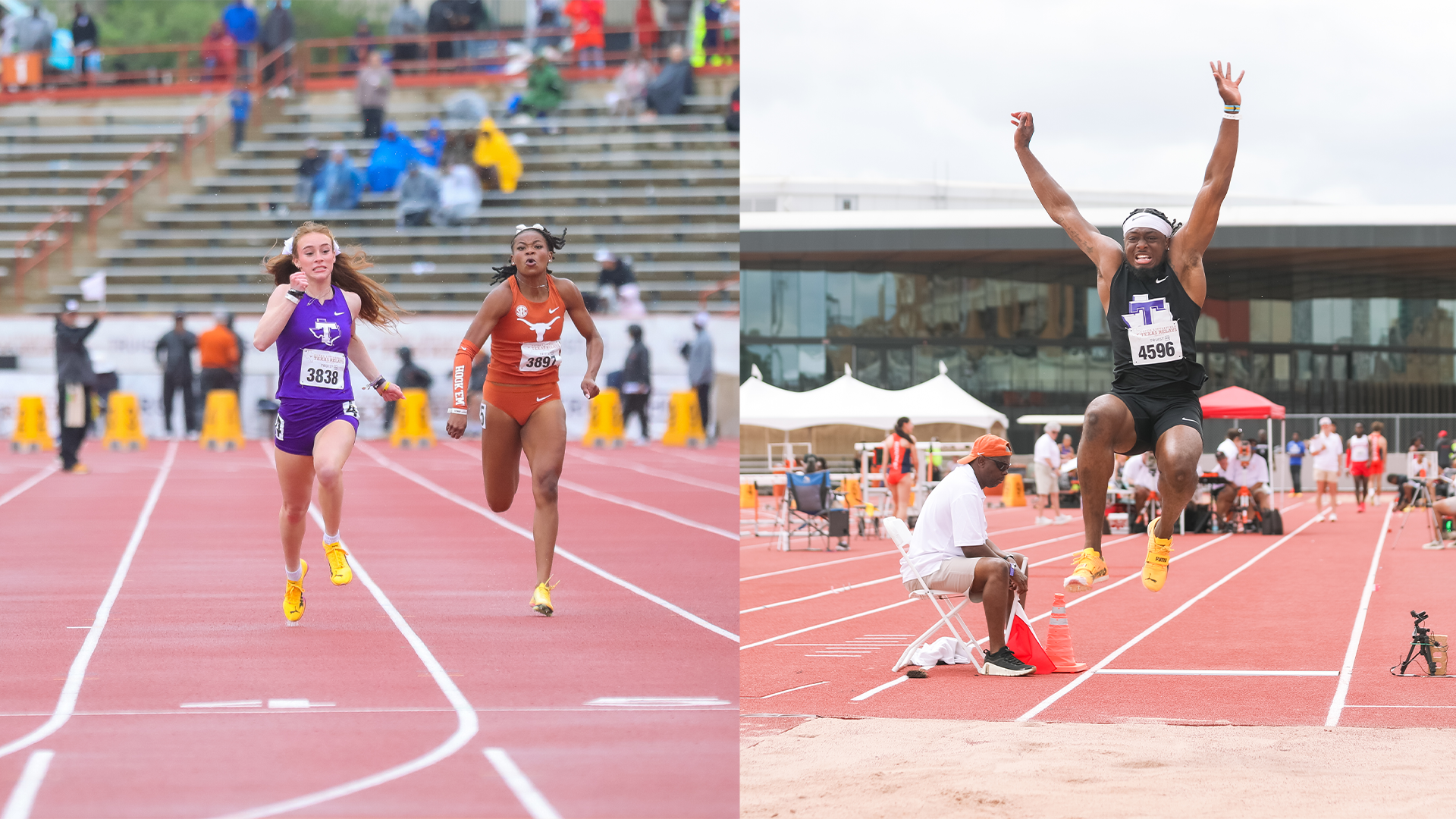 Victoria Cameron and Jalen Cadet action shots Texas Relays