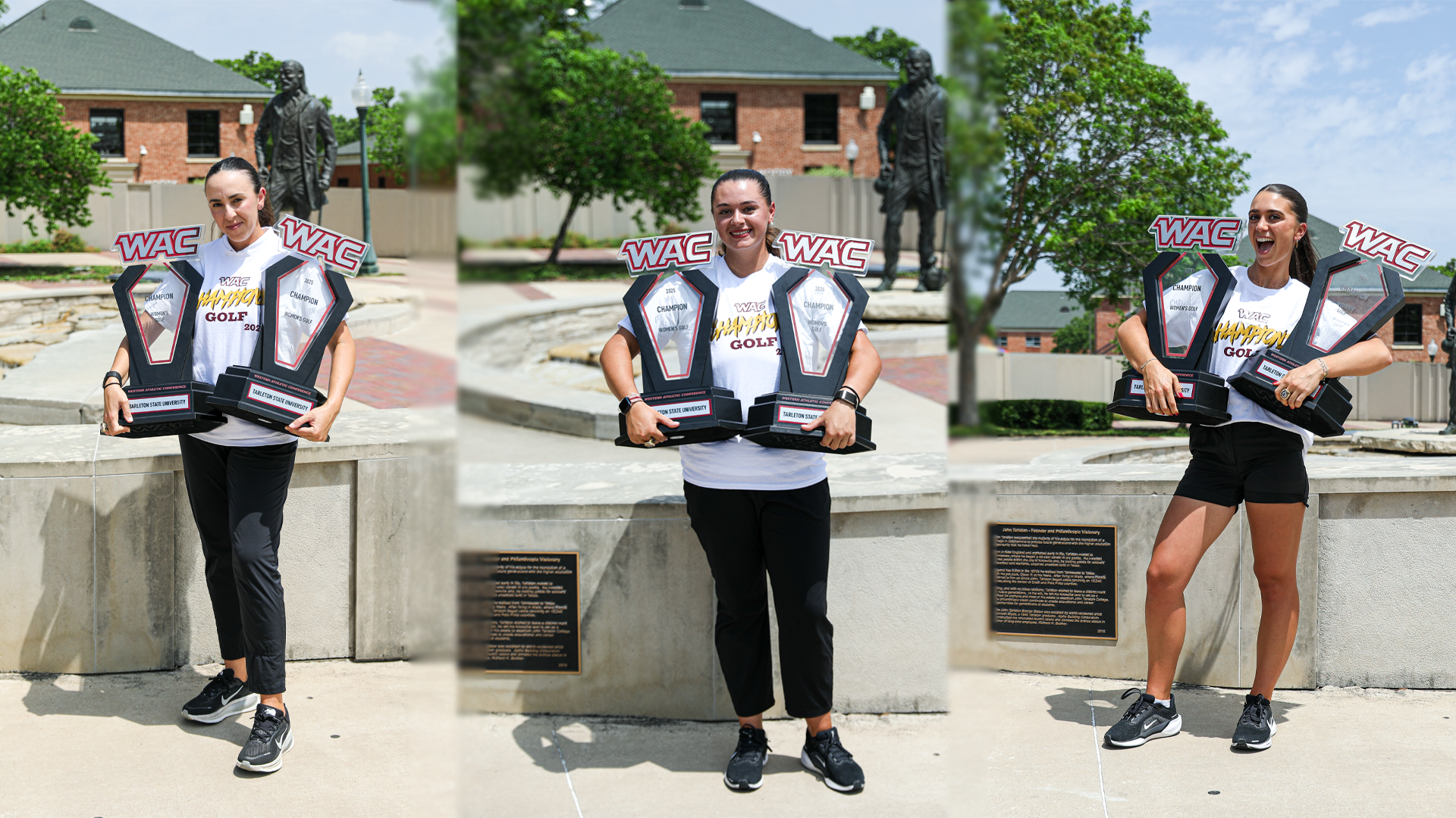 Isabel Jimenez, Louise Depadt and Lou Deltombe posing with back-to-back WAC trophies