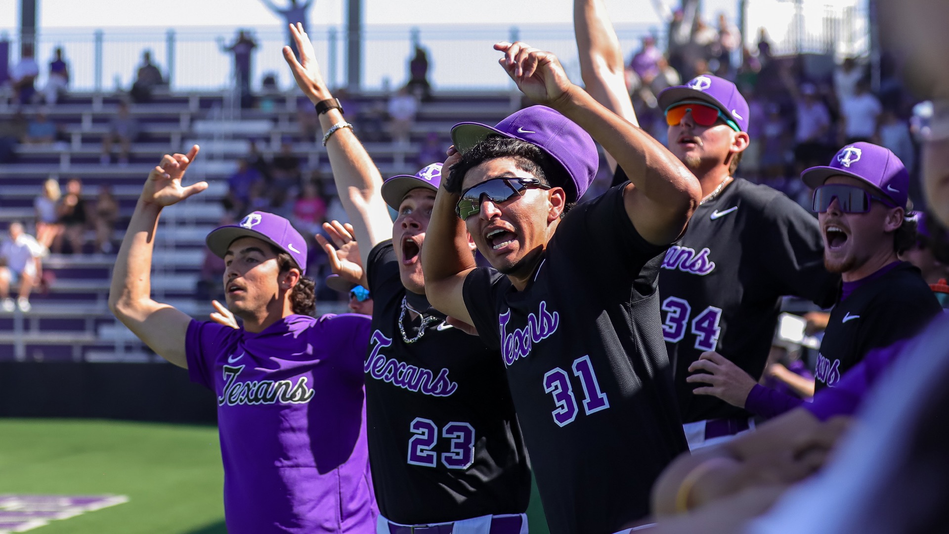 Texans celebrate as they claim the outright title of WAC Regular Season Camps with a win over Sacramento State. 