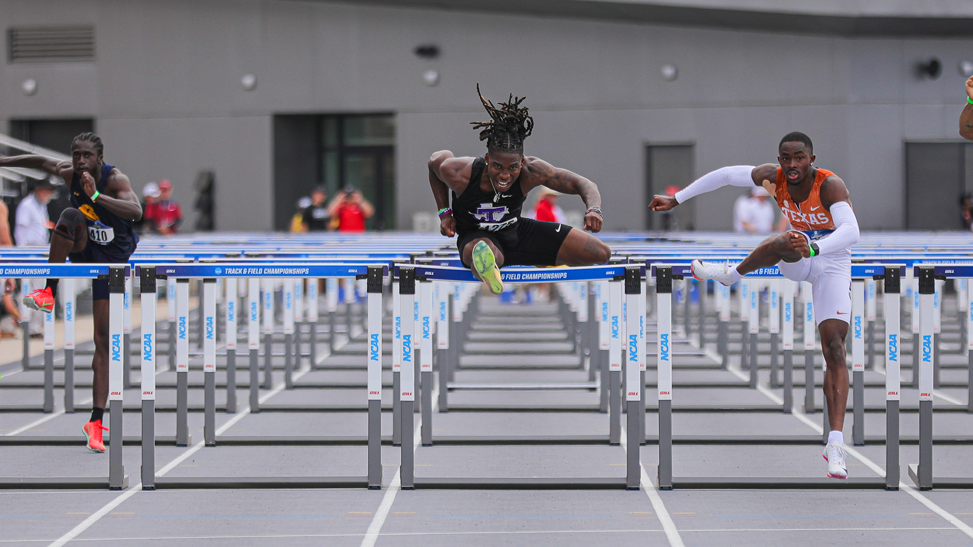 Ca'terrin Cox racing in the 110 meter hurdles at the NCAA West First Rounds