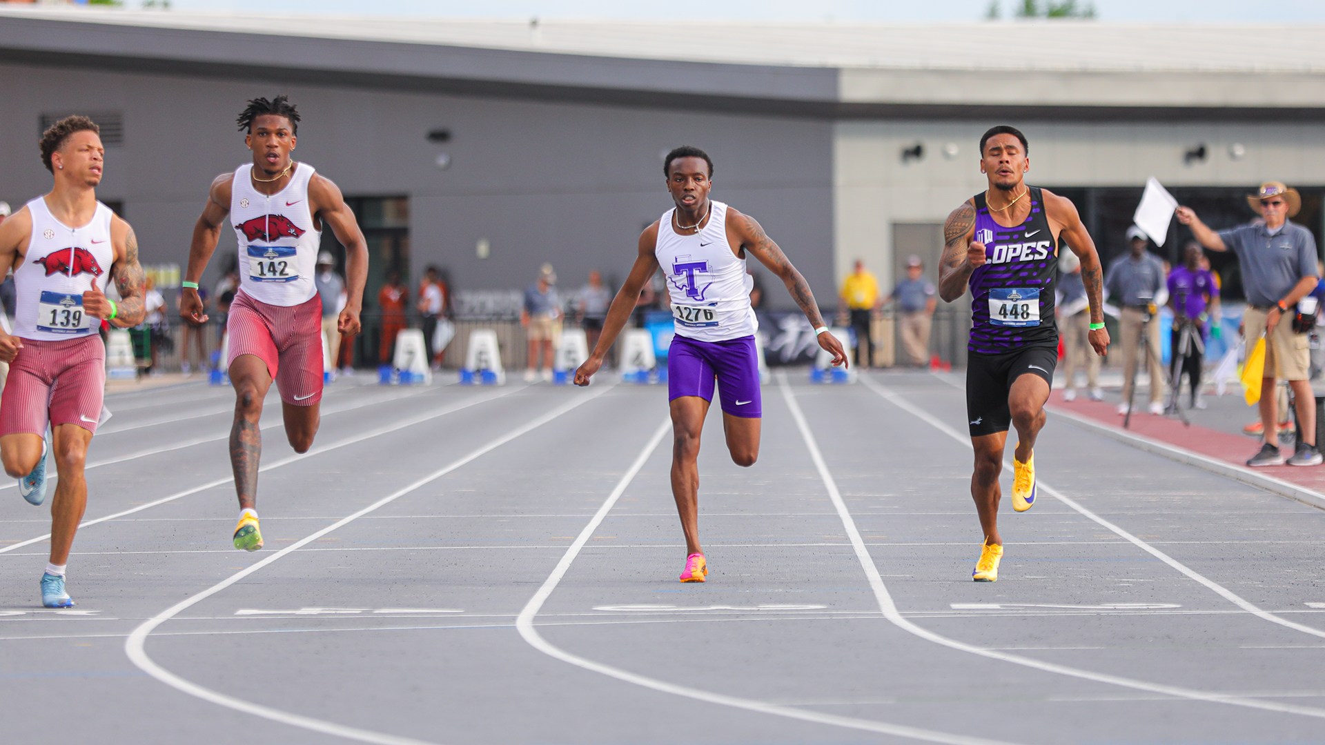 JayBrion Jones crossing the line in the 100 meters