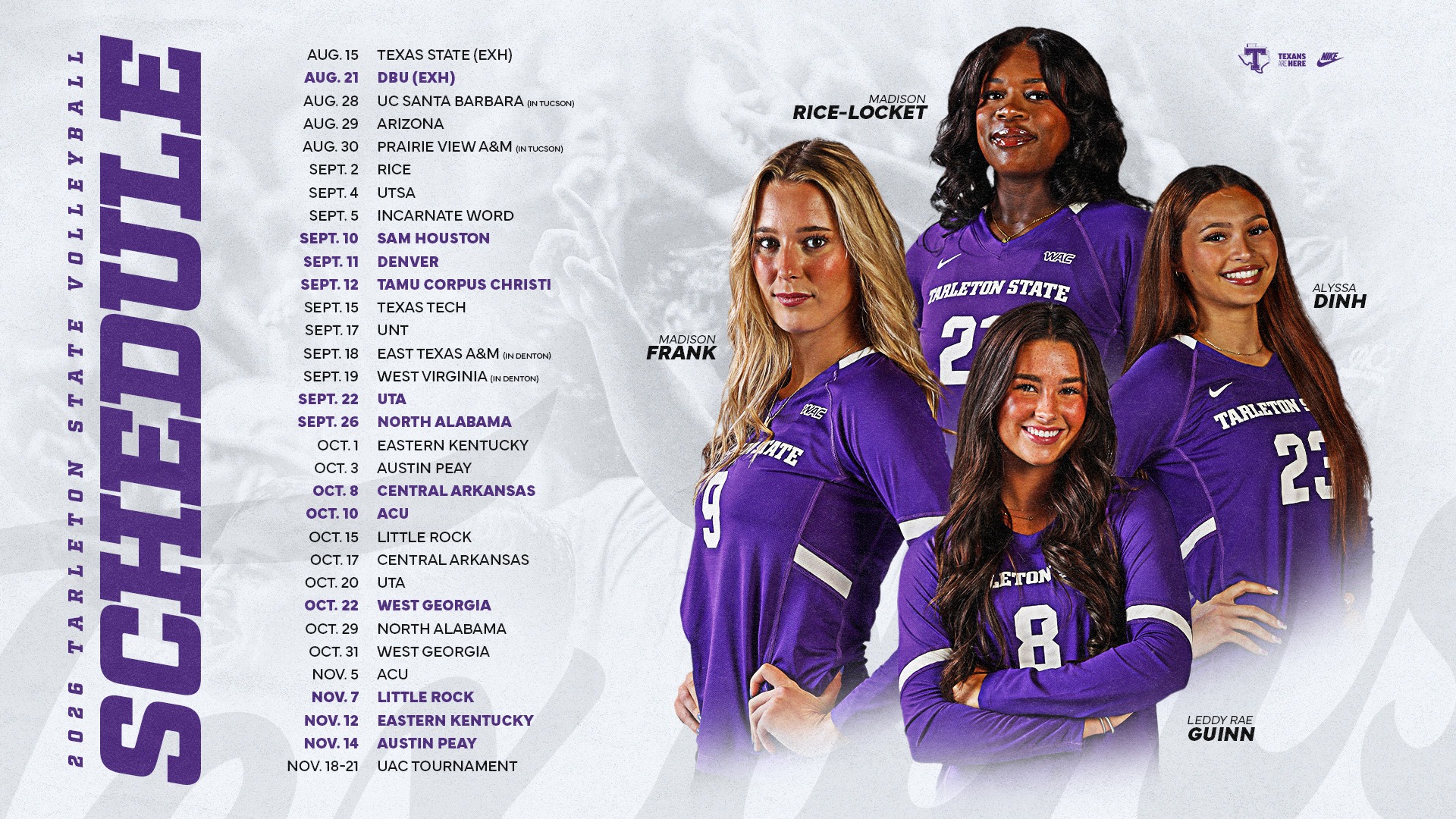 Tarleton State Volleyball Announced its 2026 Schedule on 6-4-26