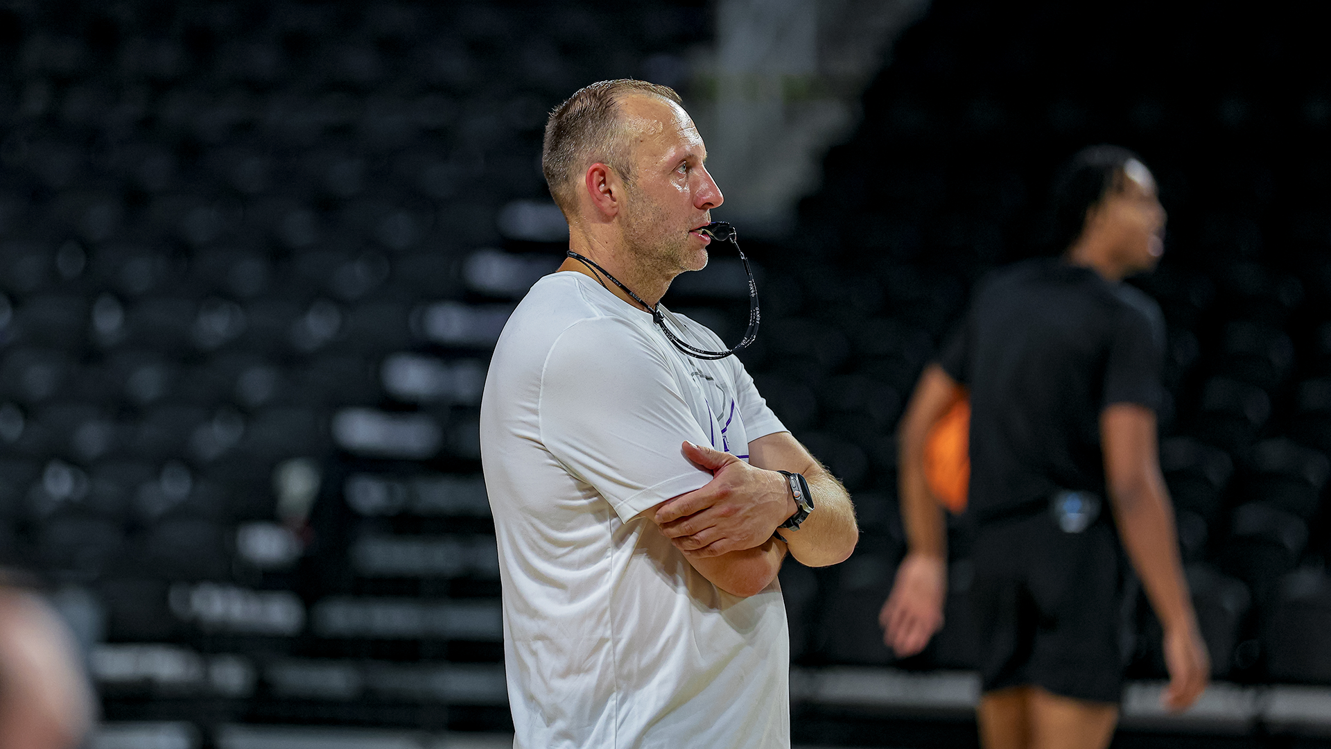 Eric Haut with whistle at practice