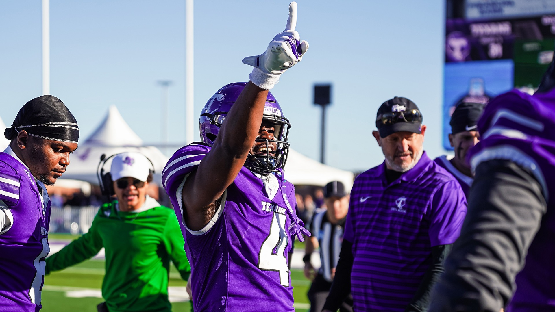 Omar Emmons Celebrates for Tarleton State Football (Photo Used July 21, 2026)