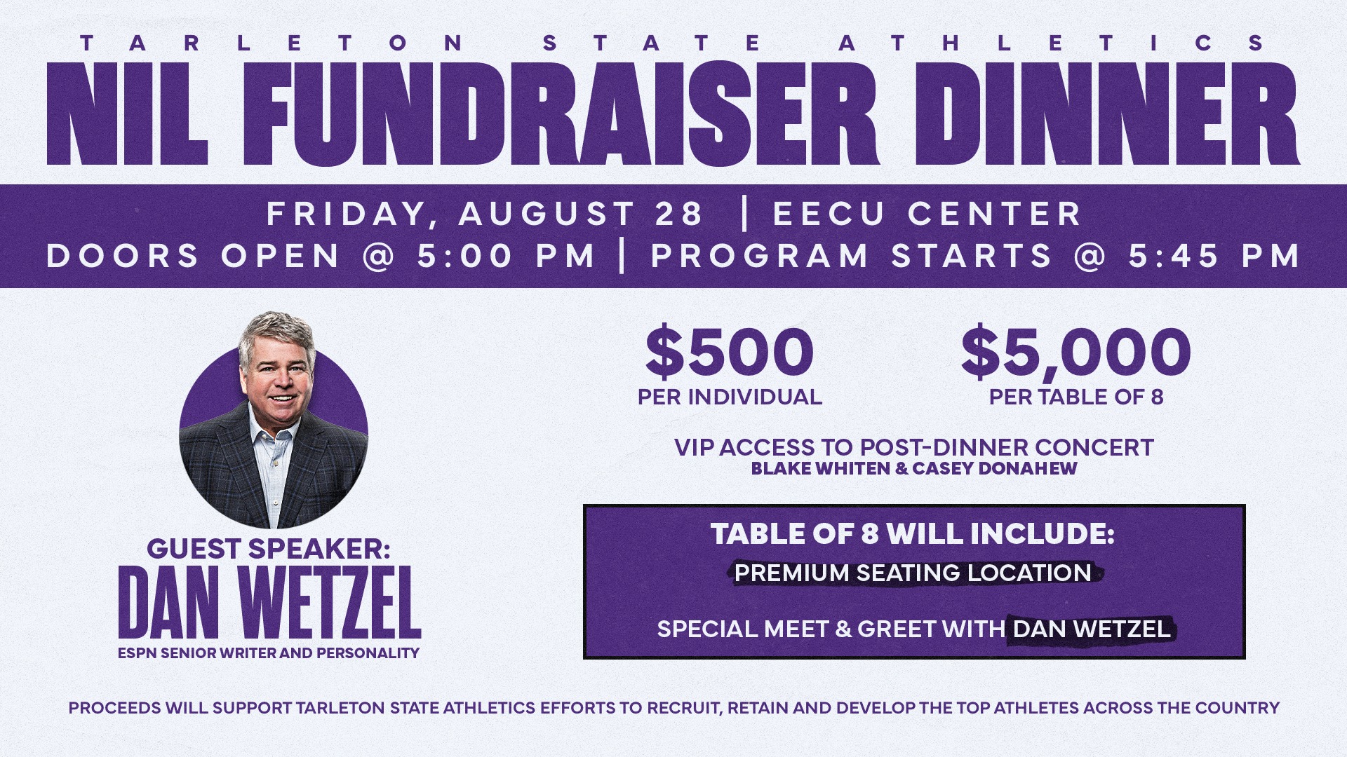 Tarleton State Athletics Will Host an NIL Fundraiser Dinner on Aug. 28, 2026