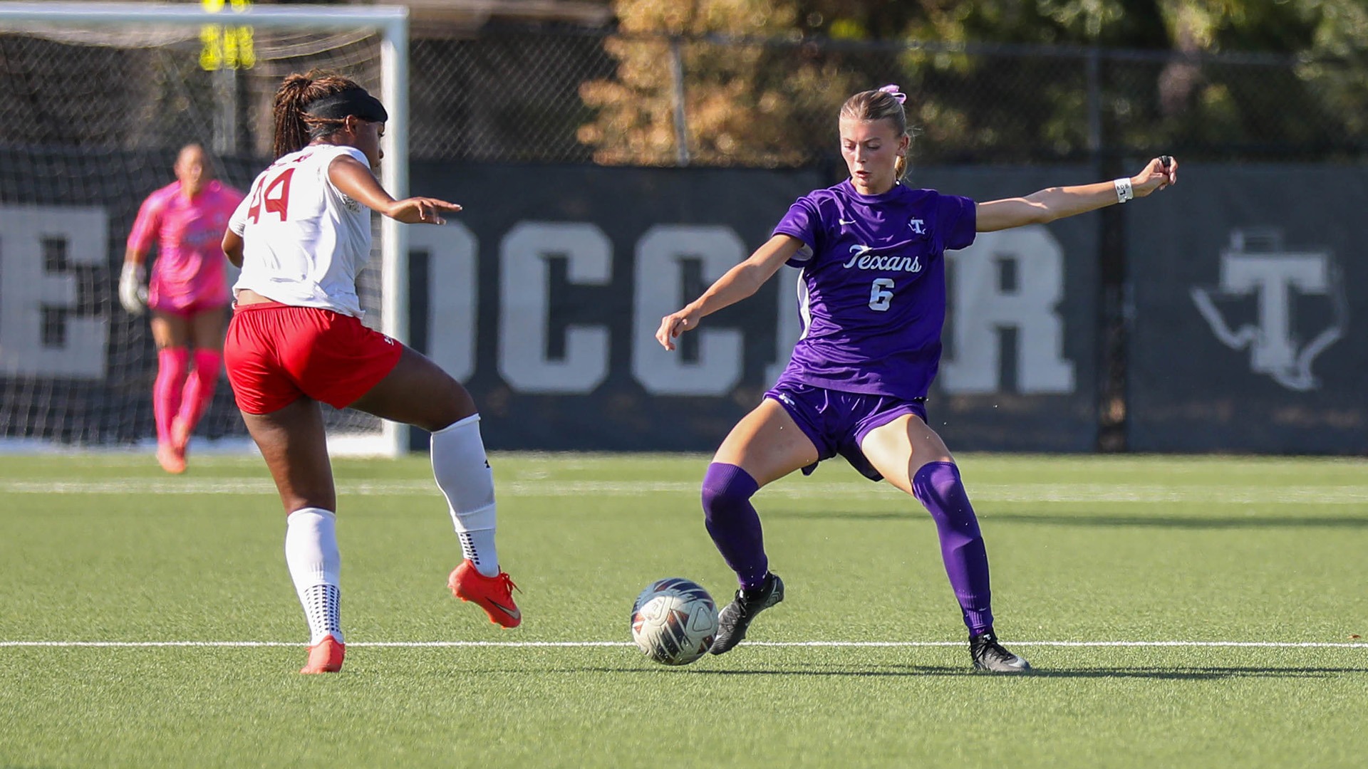 Tarleton State's Victoria Lucksinger Battles for the Ball Against Lamar on Aug. 30, 2026