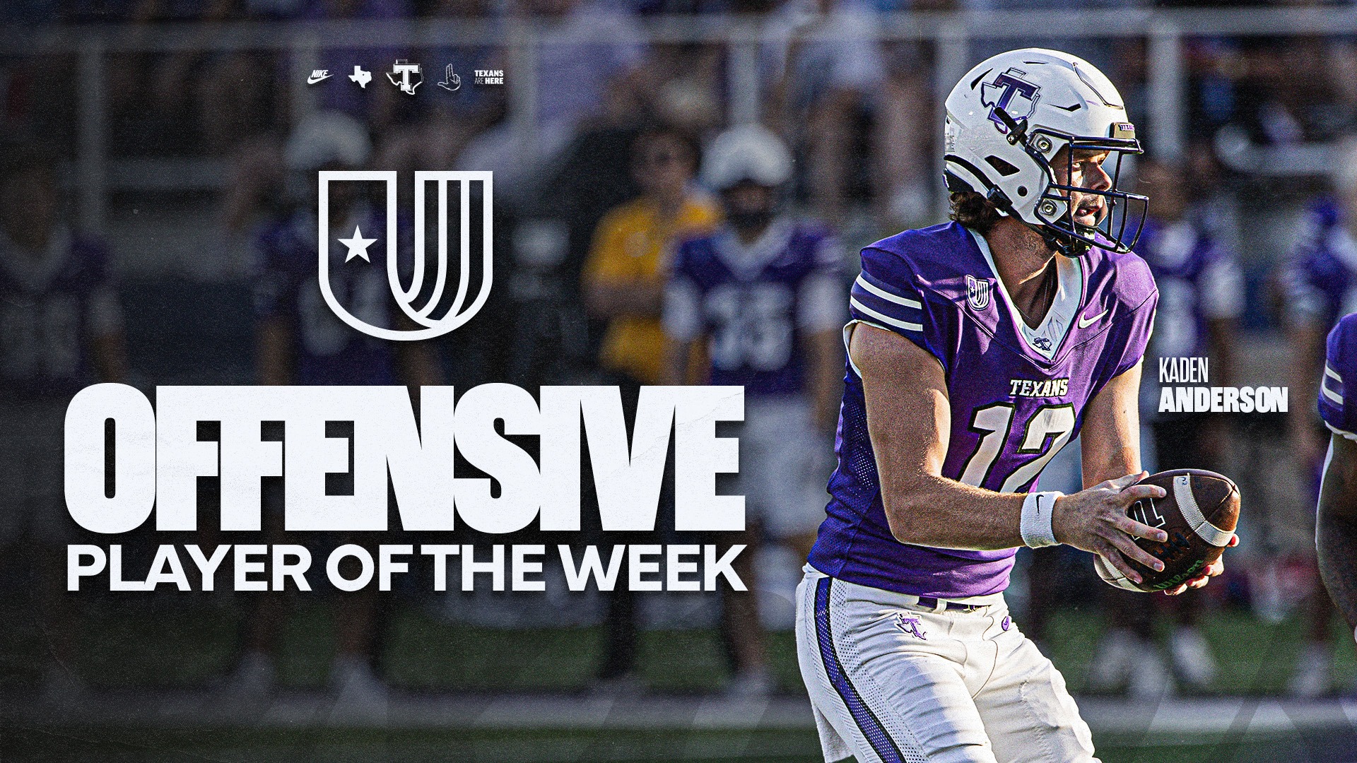 Tarleton State Football's Kaden Anderson was Named the UAC Offensive Player of the Week on Sept. 21, 2026