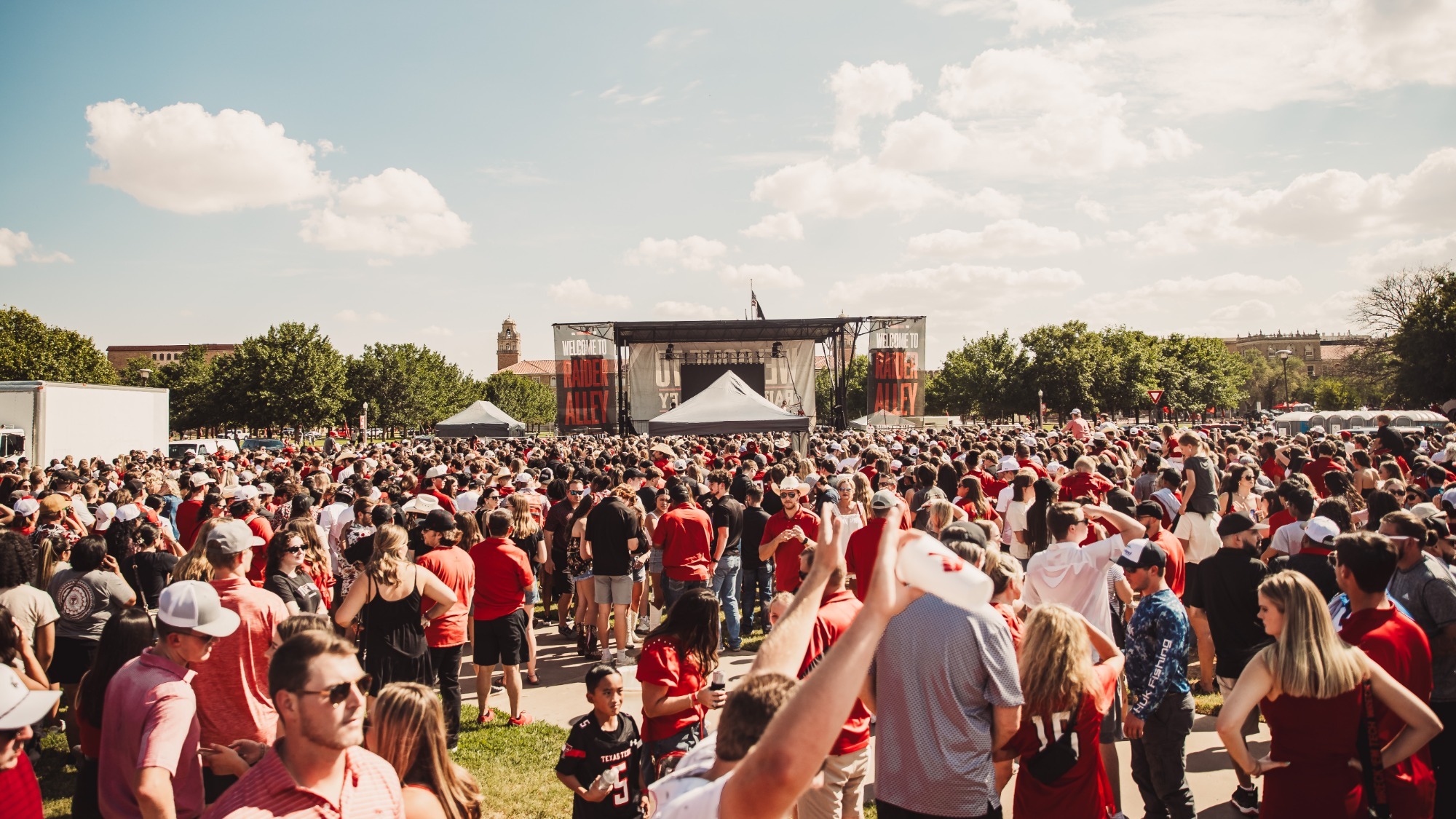 Red Raider fans gather for pregame festivities at Raider Alley.