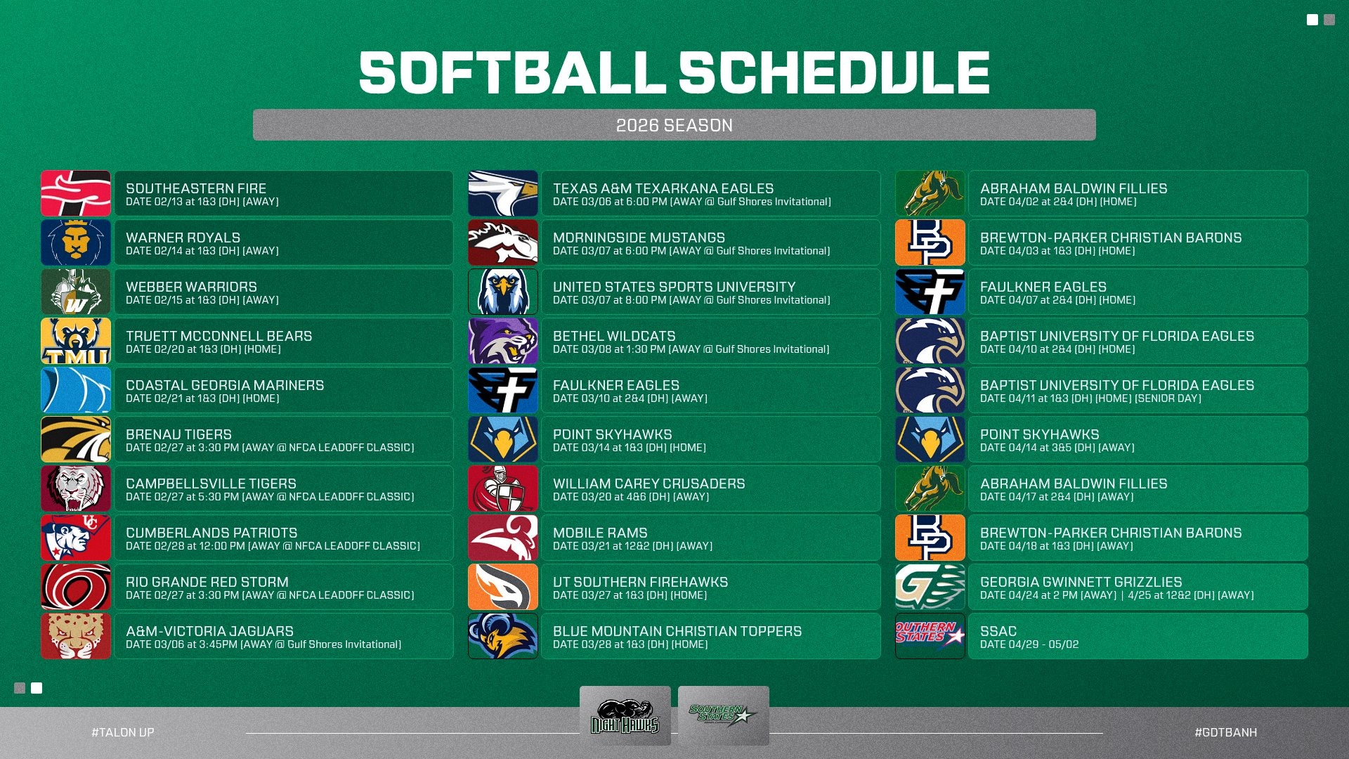 2026 Softball Schedule