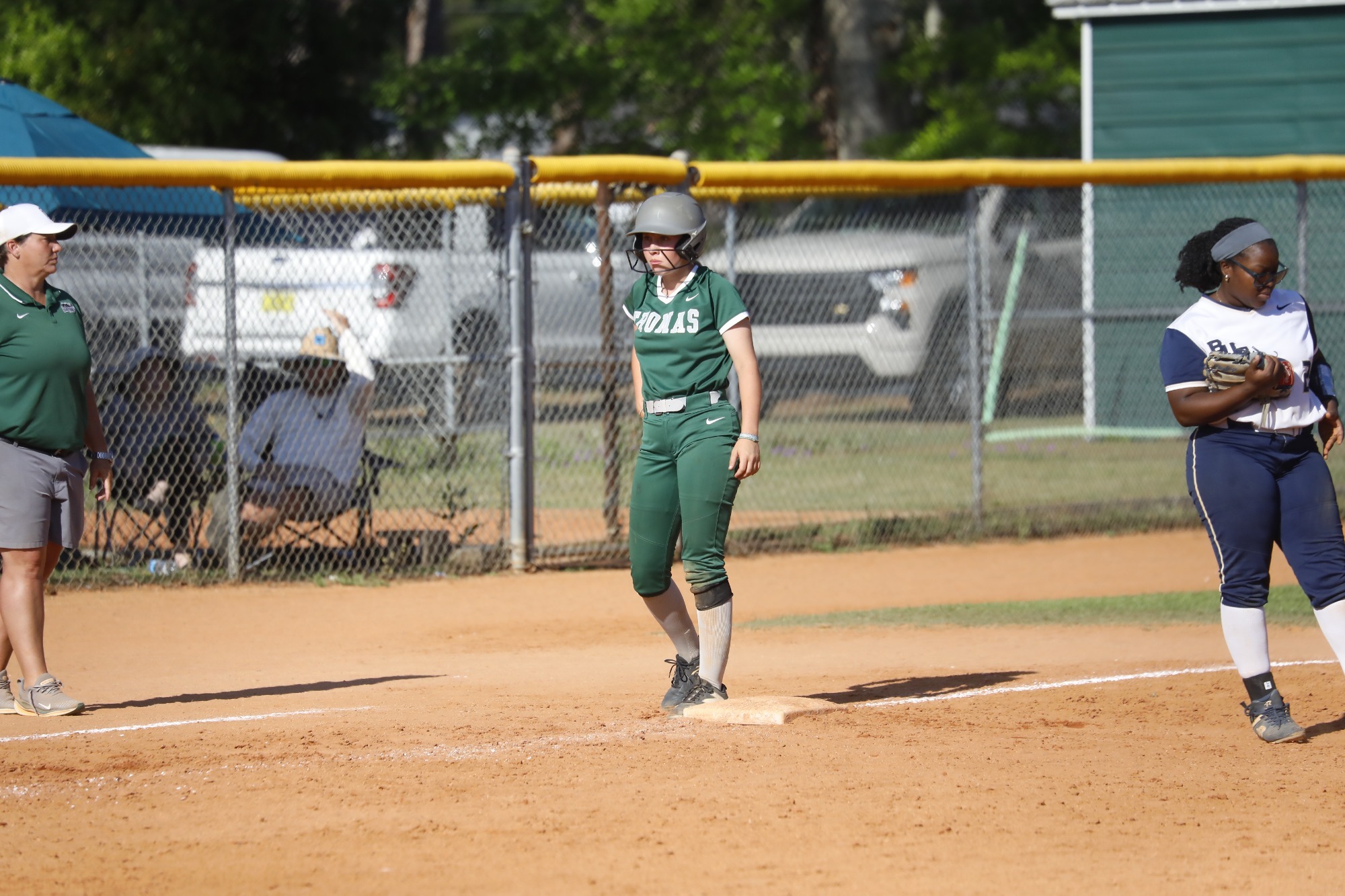 Natalie Hiles stands on third base