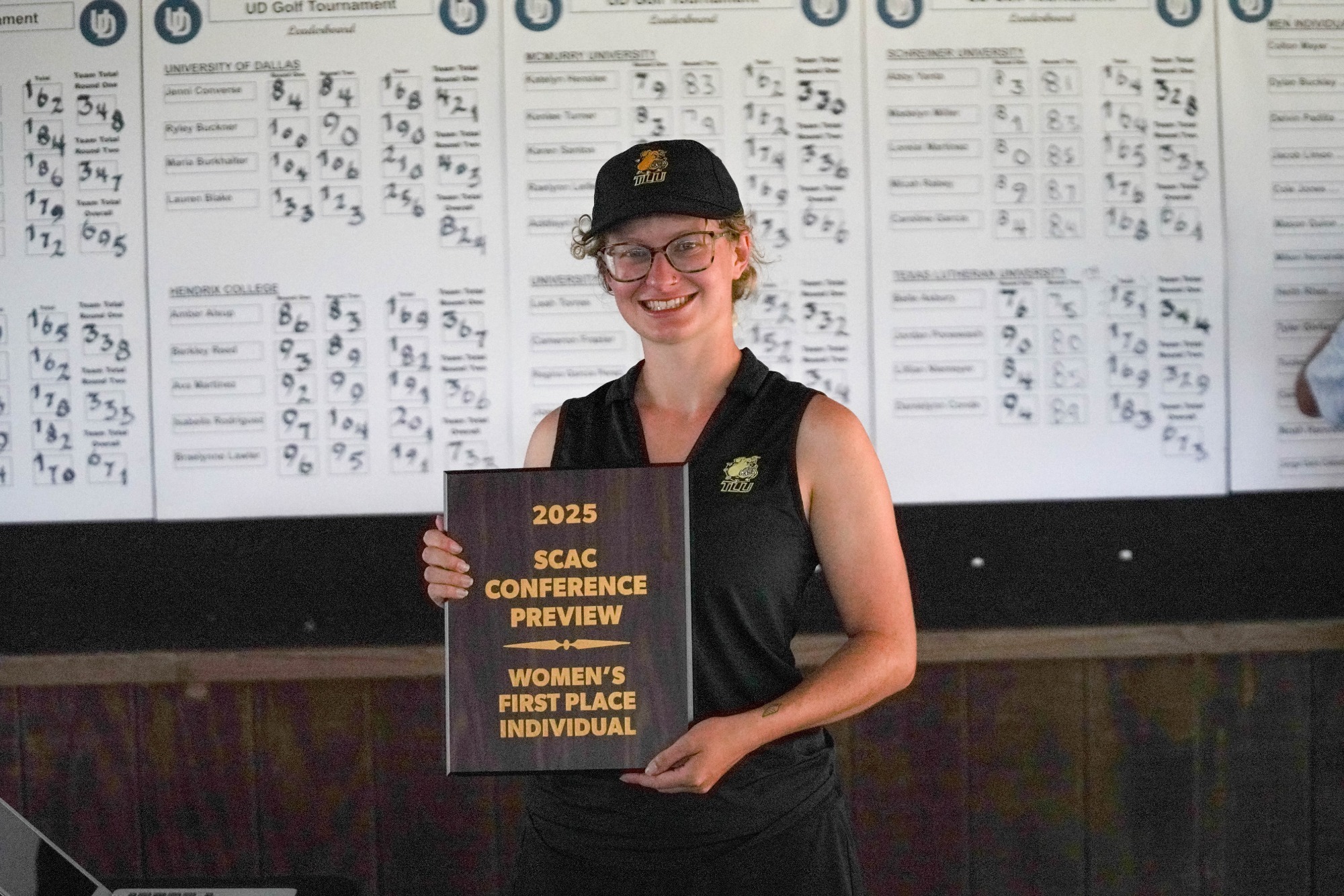 Belle Asbury with SCAC Fall Preview Trophy