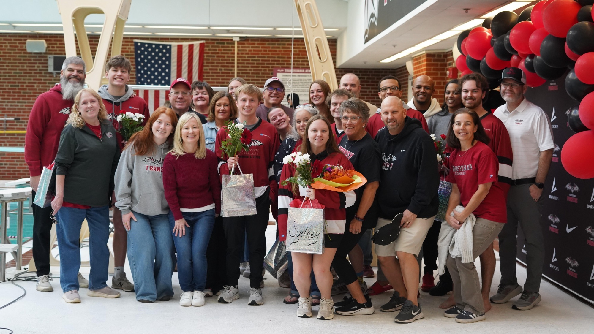 Transylvania Swim and Dive 2026 Senior Day Group Photo
