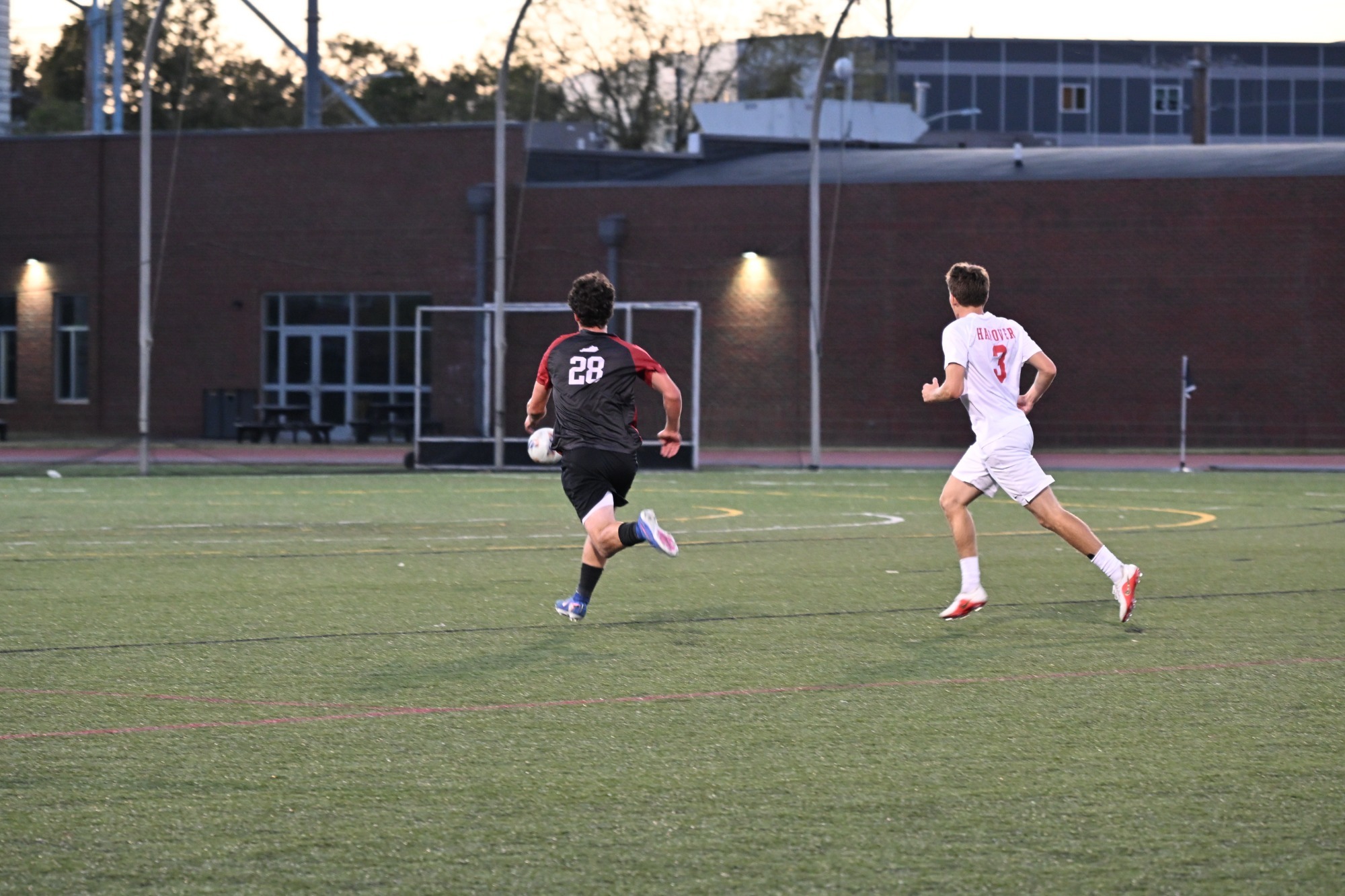 Stone Work #28 in action against Hanover at Pat Deacon Stadium. 